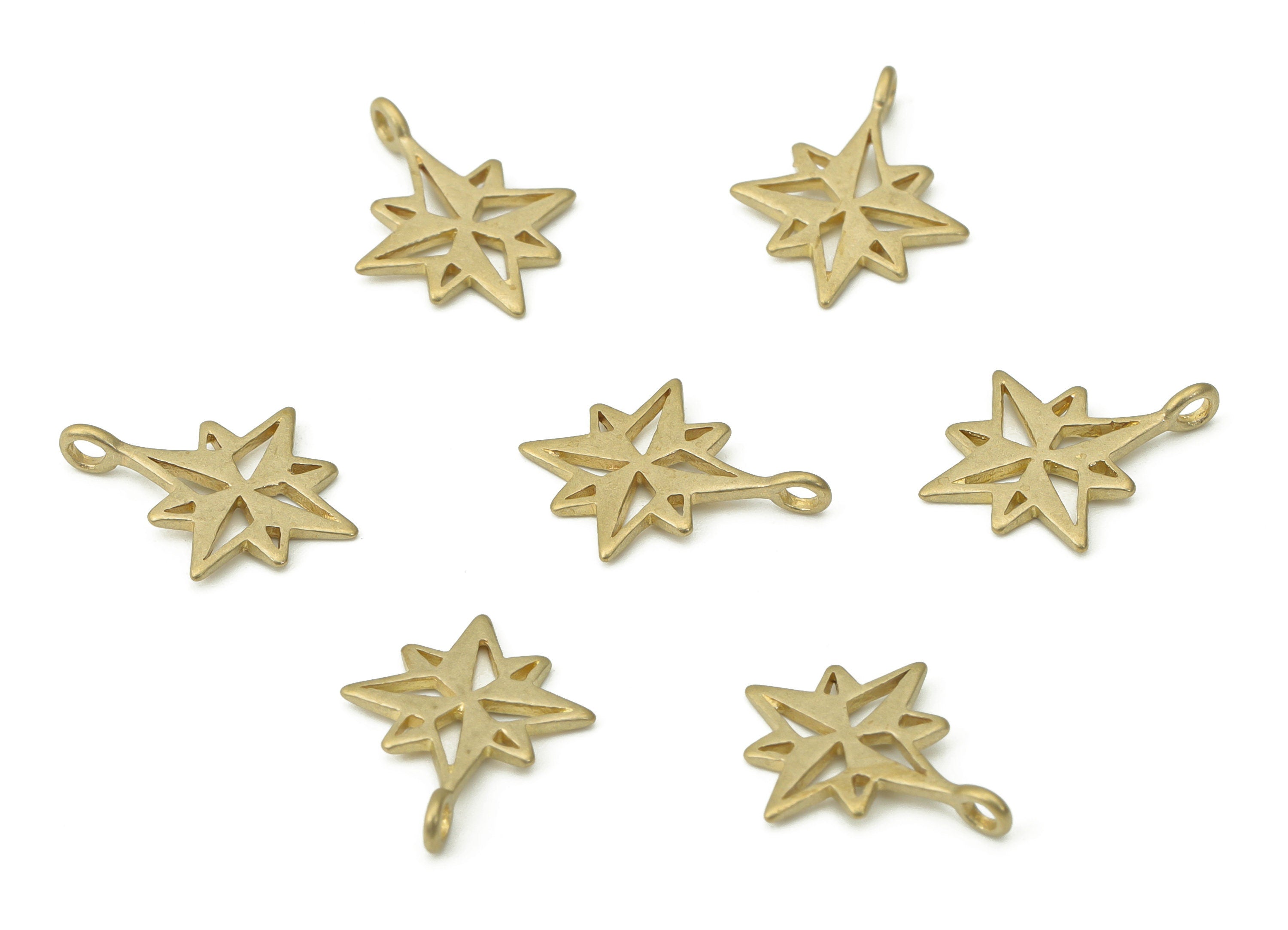 Brass Compass Earring Charms - Raw Brass Star Pendant - DIY Jewelry Making Supplies - 13.94x10.95x0.83mm - PP5276 - DOMEDBAZAAR