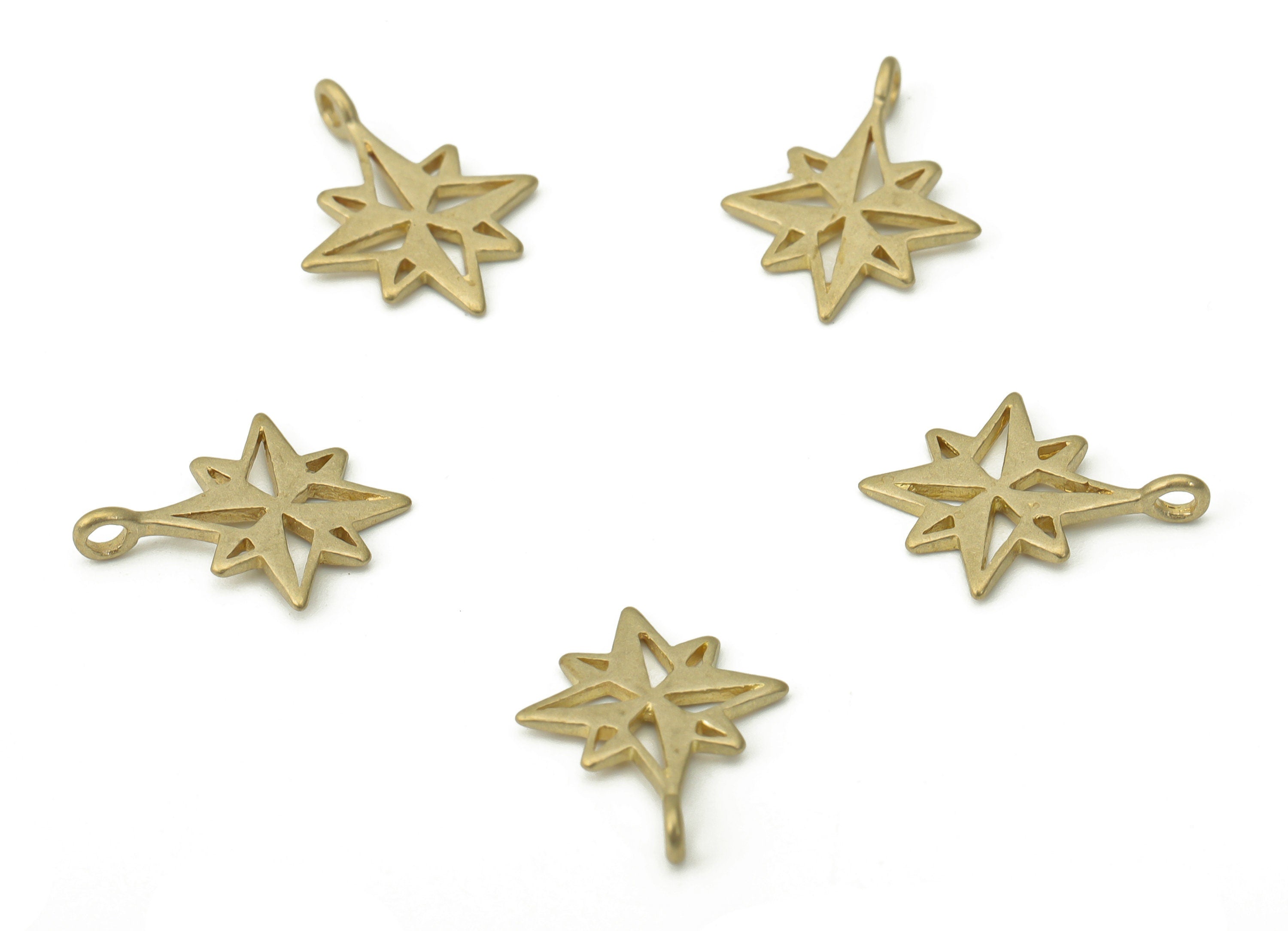 Brass Compass Earring Charms - Raw Brass Star Pendant - DIY Jewelry Making Supplies - 13.94x10.95x0.83mm - PP5276 - DOMEDBAZAAR