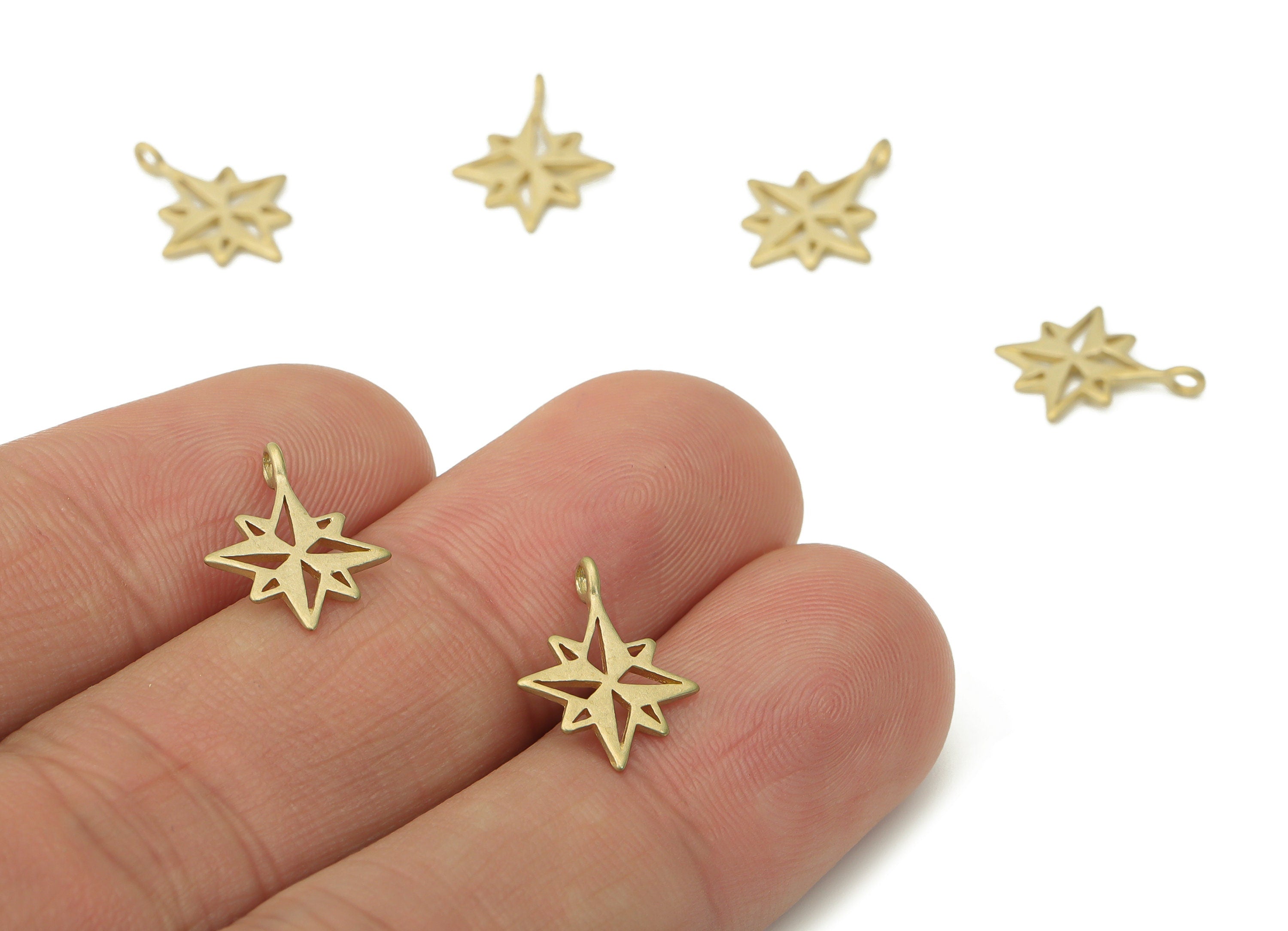 Brass Compass Earring Charms - Raw Brass Star Pendant - DIY Jewelry Making Supplies - 13.94x10.95x0.83mm - PP5276 - DOMEDBAZAAR