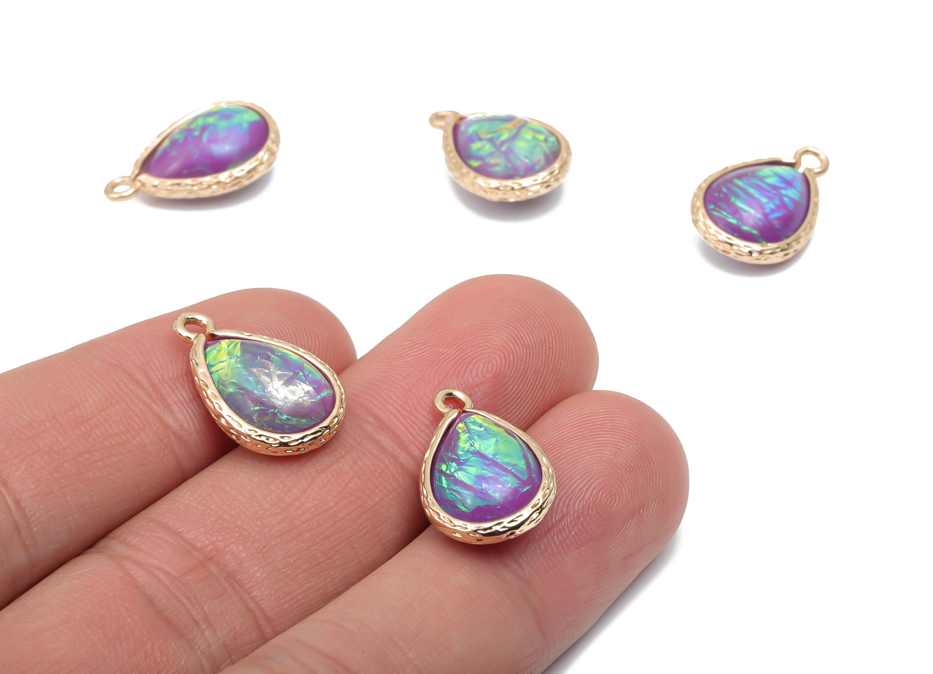 Resin Rainbow Drop Earring Charms - Brass Teardrop Pendant - Gold Tone Plated Brass - Jewelry Making Supplies - 18.42x12.02x7.3mm - RC1211B - DOMEDBAZAAR