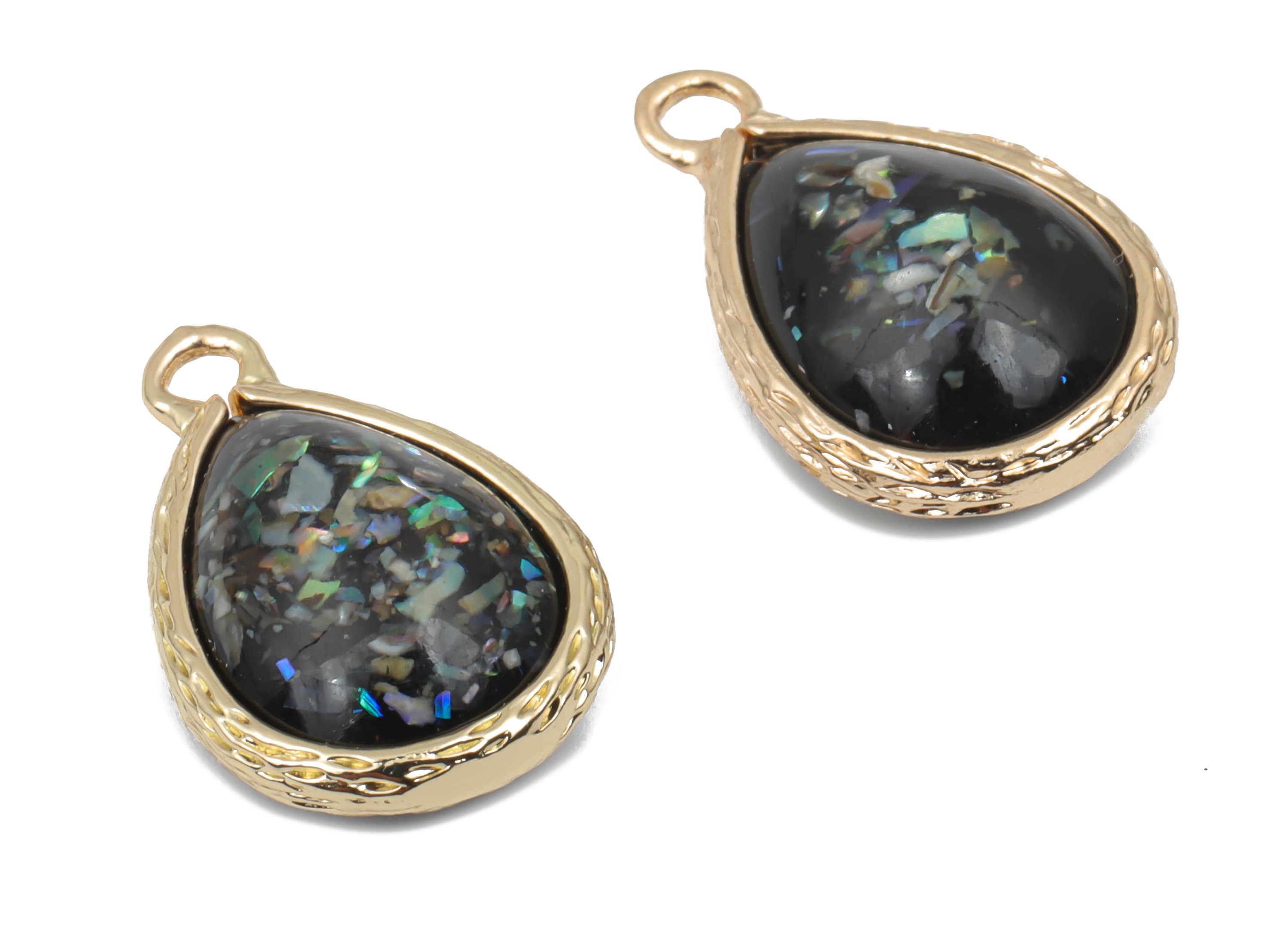 Resin Drop Earring Charms - Brass Teardrop Pendant - Gold Tone Plated Brass - Jewelry Making Supplies - 18.42x12.02x7.28mm - RC1211A - DOMEDBAZAAR