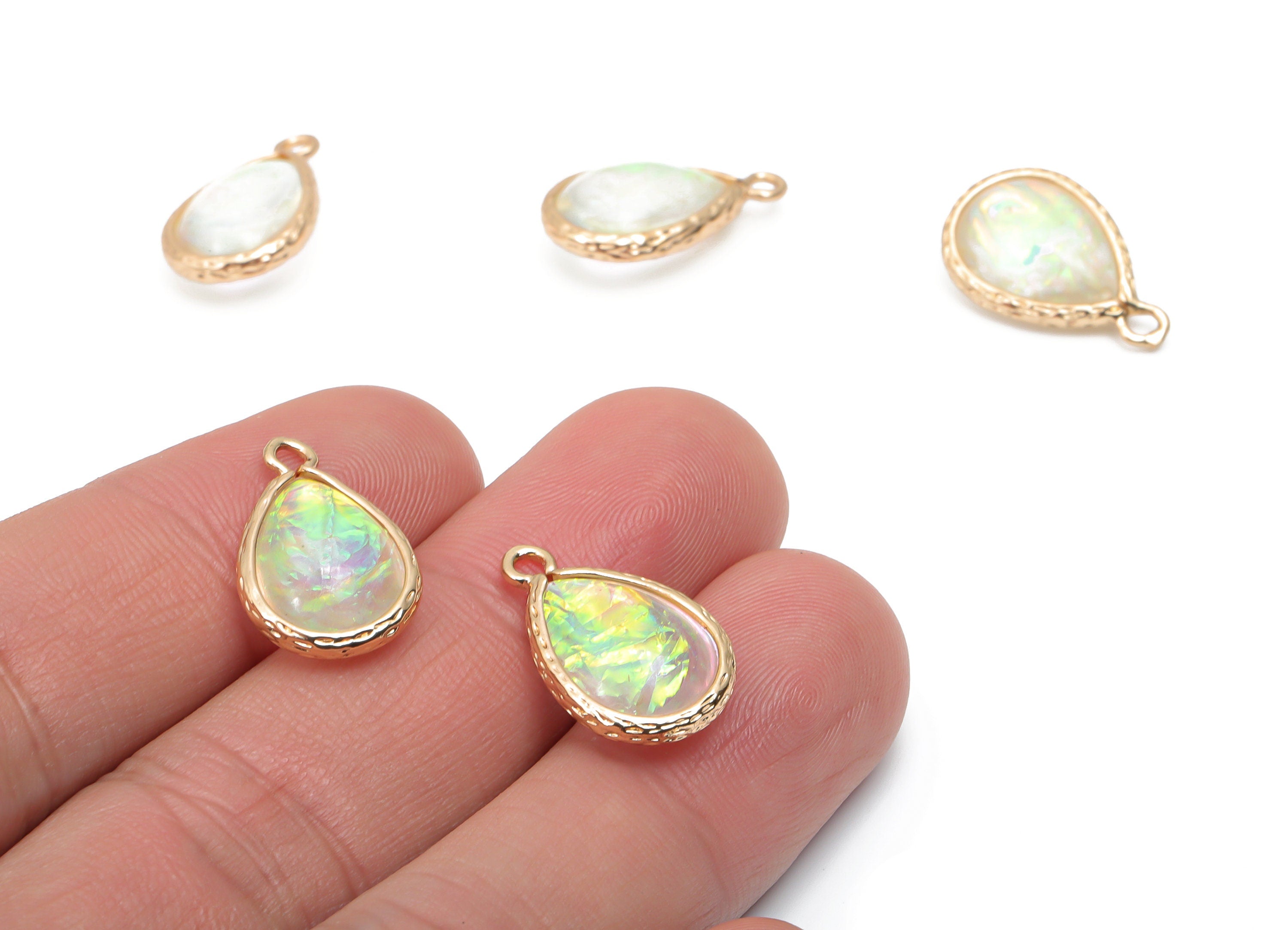 Resin Drop Earring Charms - Brass Teardrop Pendant - Gold Tone Plated Brass - Jewelry Making Supplies - 18.42x12.02x7.28mm - RC1211C - DOMEDBAZAAR