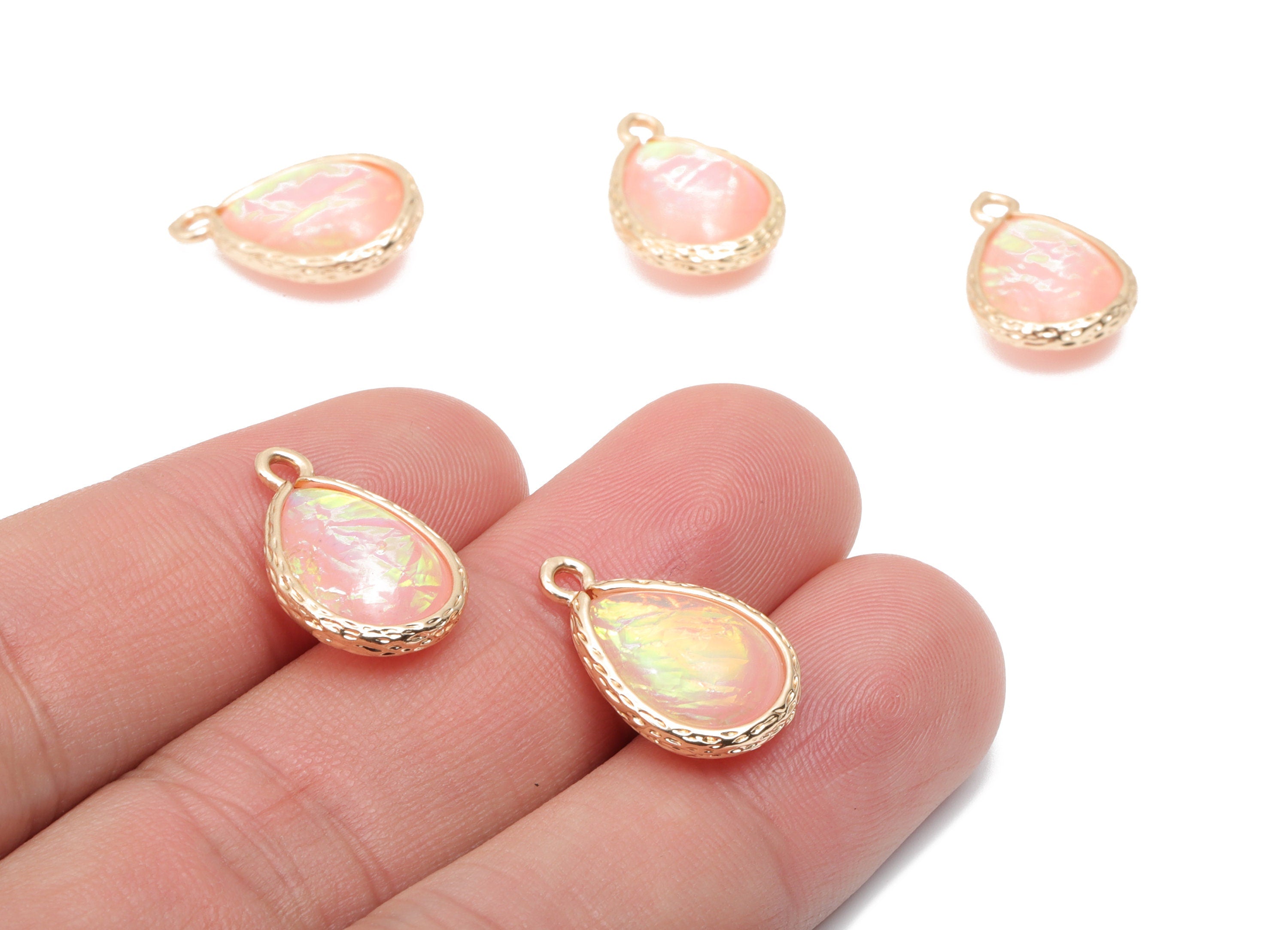 Resin Rainbow Drop Earring Charms - Brass Teardrop Pendant - Gold Tone Plated Brass - Jewelry Making Supplies - 18.42x12.02x7.3mm - RC1211D - DOMEDBAZAAR