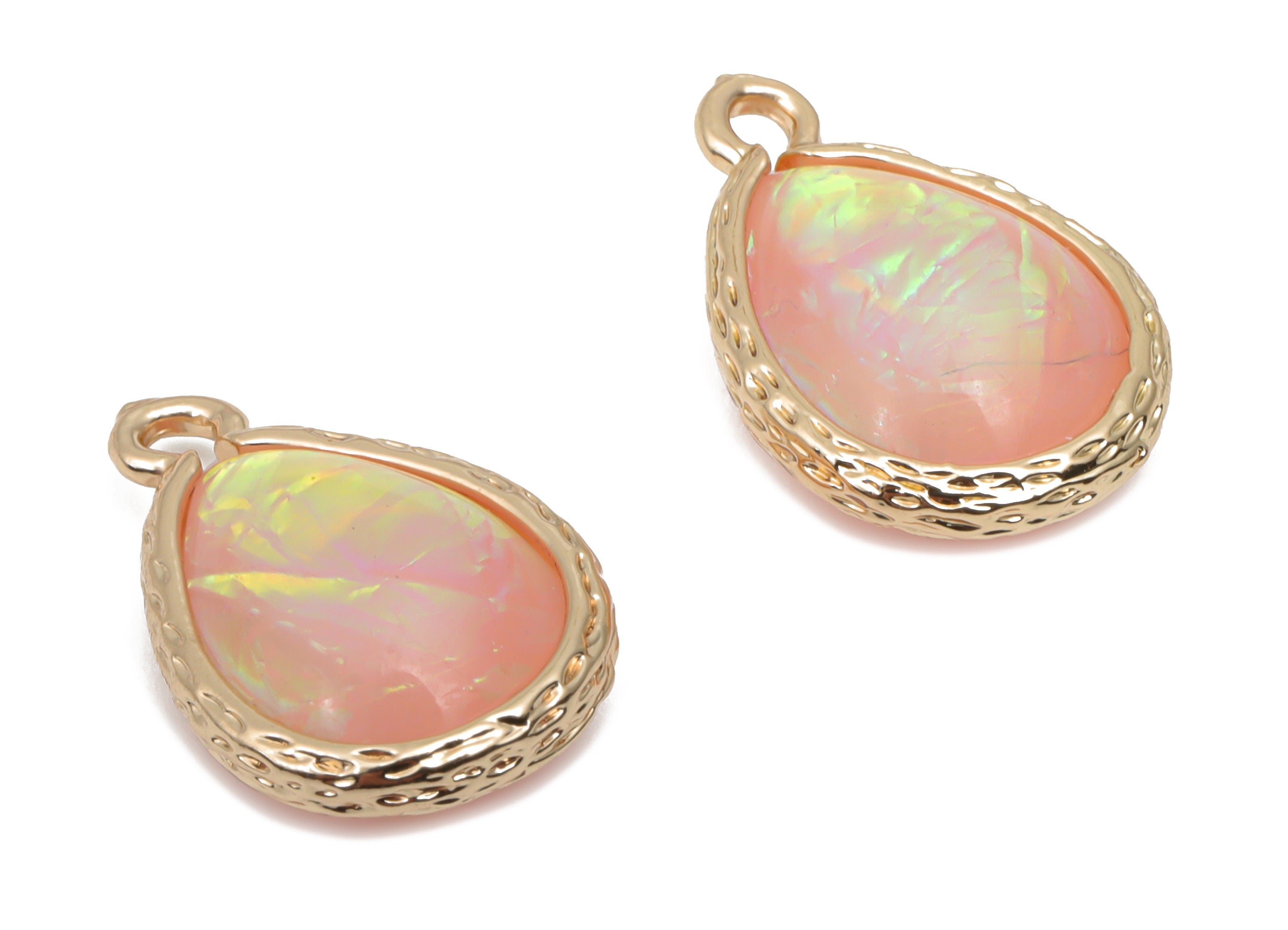 Resin Rainbow Drop Earring Charms - Brass Teardrop Pendant - Gold Tone Plated Brass - Jewelry Making Supplies - 18.42x12.02x7.3mm - RC1211D - DOMEDBAZAAR