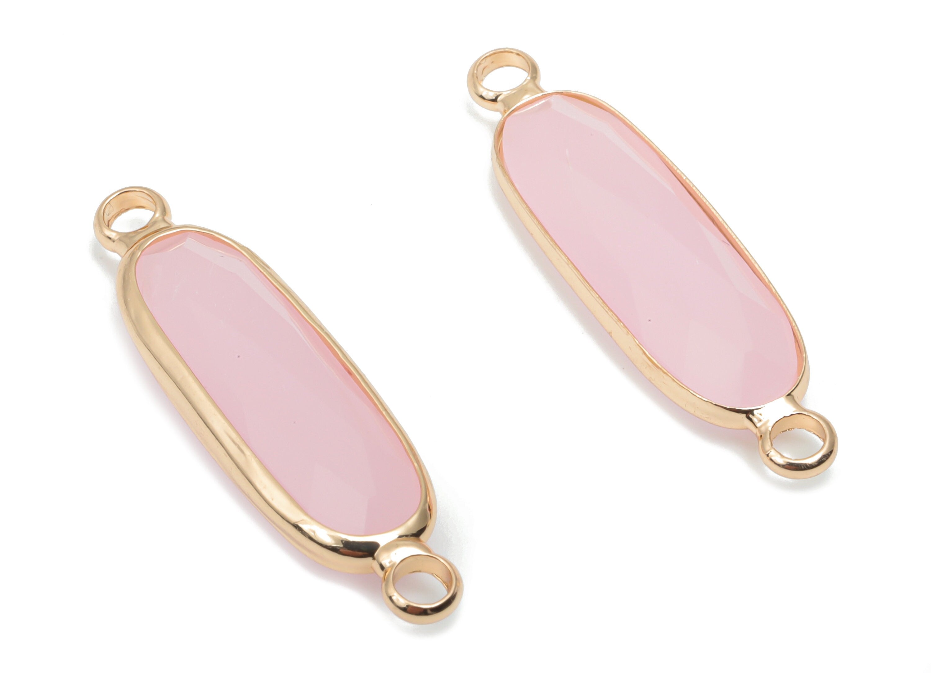 Glass Long Oval Earring Connector - Brass Oval Frame Charms and Pendant - Gold Tone Plated Brass - Faceted Glass - 28.69x7.5x4.8mm - GS1127B - DOMEDBAZAAR