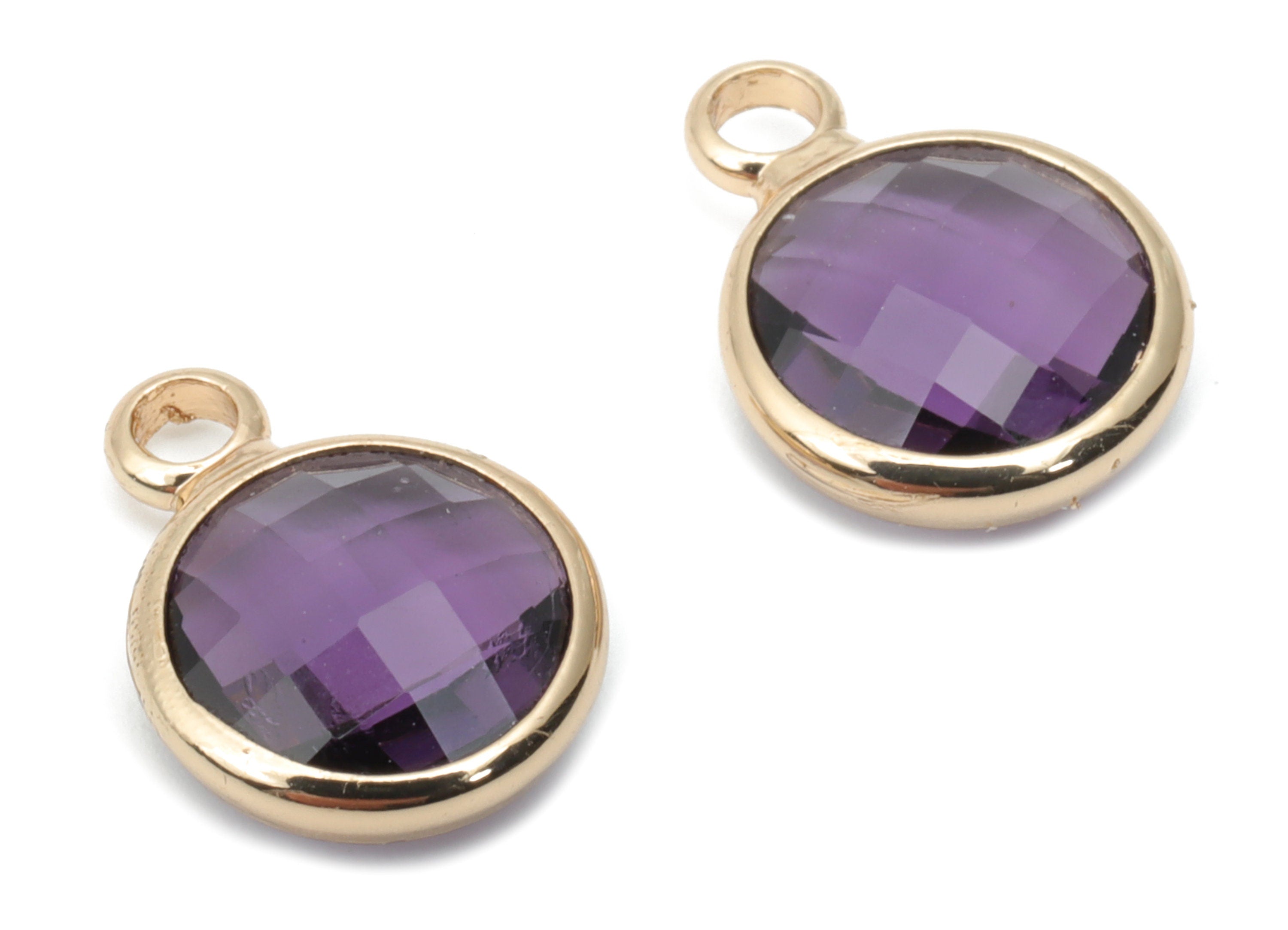 Glass Round Earring Charms With Loop - Brass Circle Frame Pendant - Gold Tone Plated Brass - Faceted Glass - 11.59x8.72x3.75mm - GS1120G - DOMEDBAZAAR