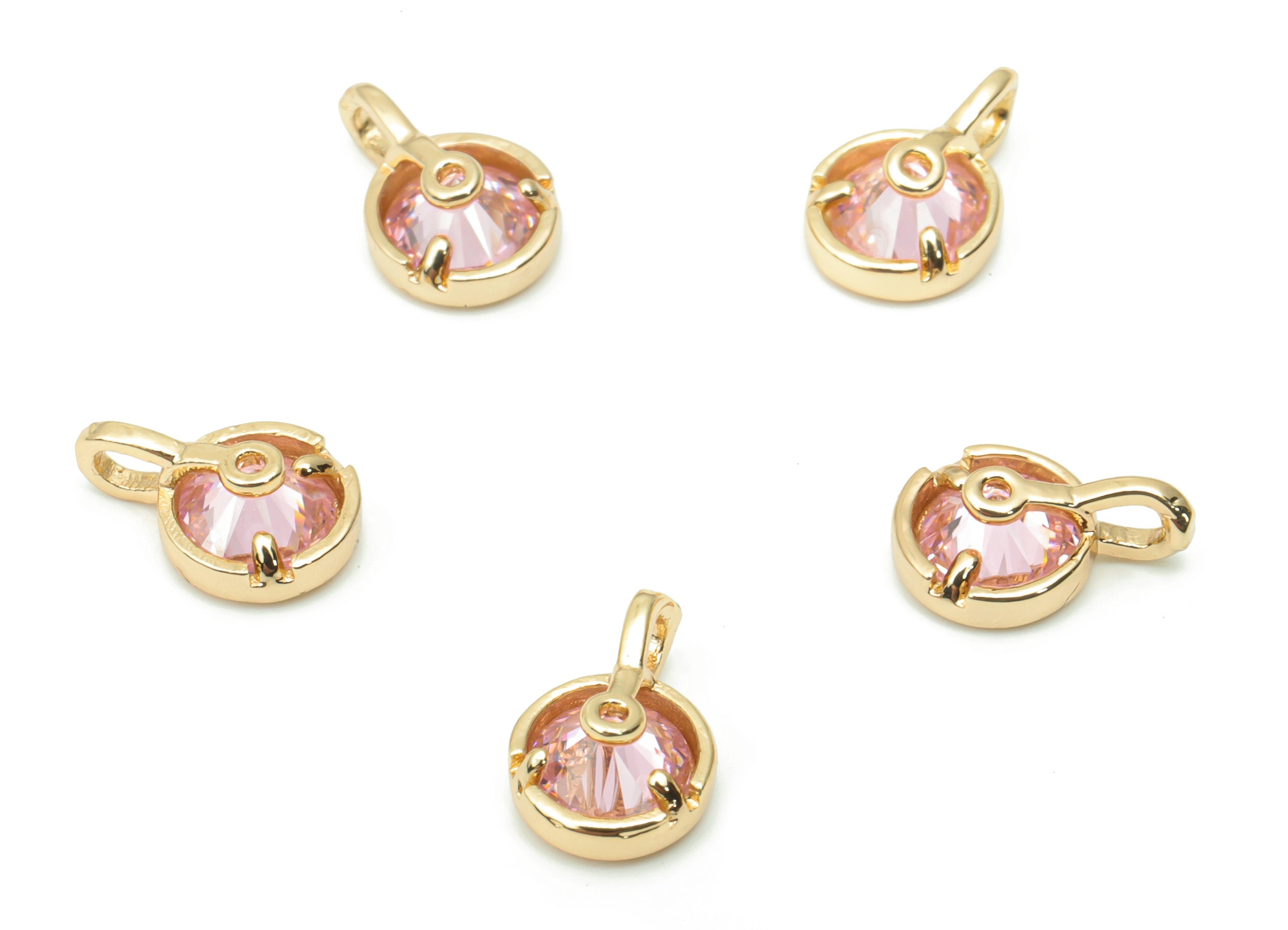 Glass Mini Round Flower Loop Earring Charms - Brass Mini Flower Frame Pendant - Gold Tone Plated Brass - Faceted Glass - 9.2x6x4mm - GS1094A - DOMEDBAZAAR