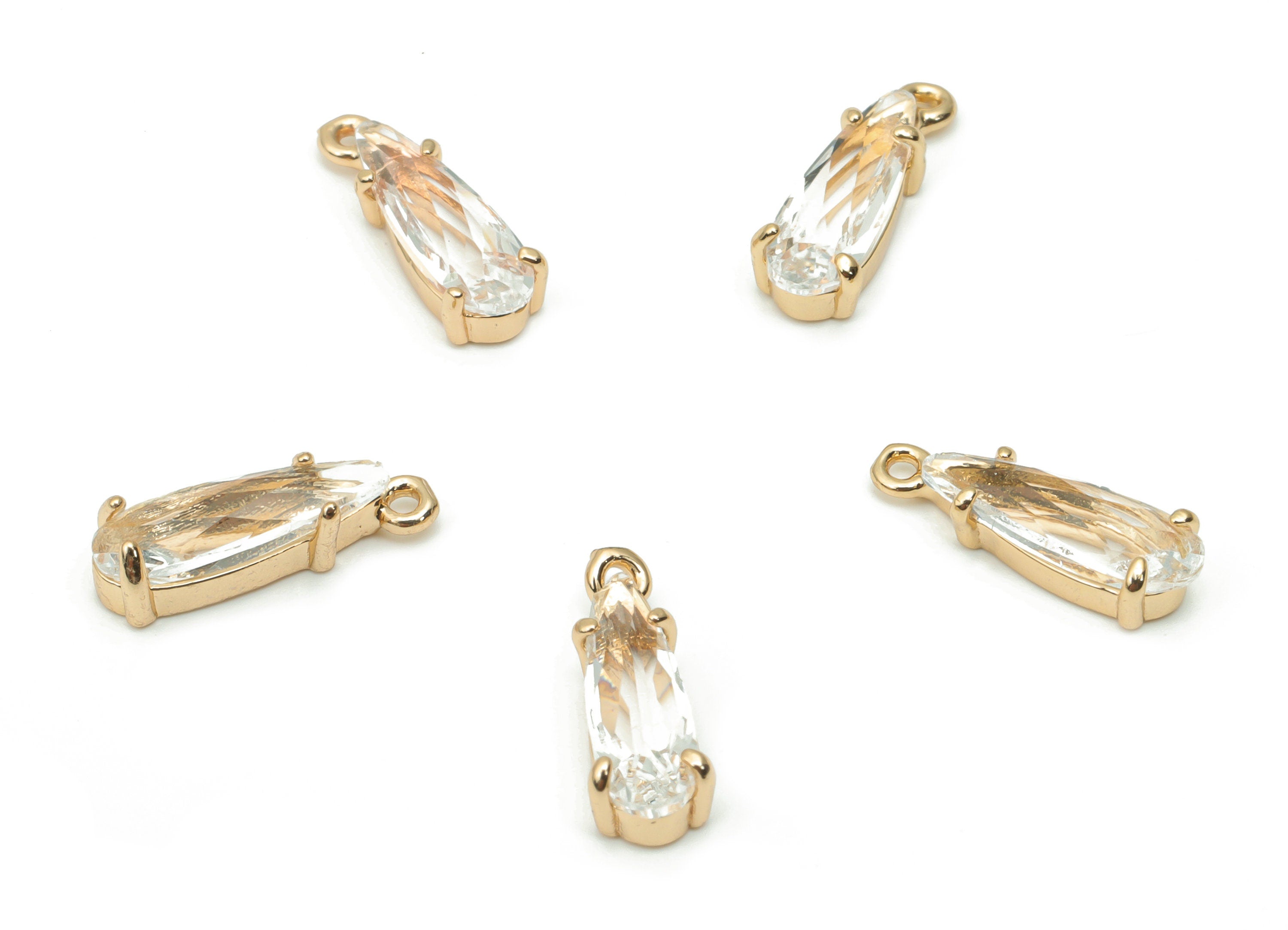 Glass Oval Earring Charms - Brass Oval Frame Pendant - Gold Tone Plated Brass - Faceted Glass - Jewelry Supplies - 14.04x4.72x3.6mm - GS1086 - DOMEDBAZAAR