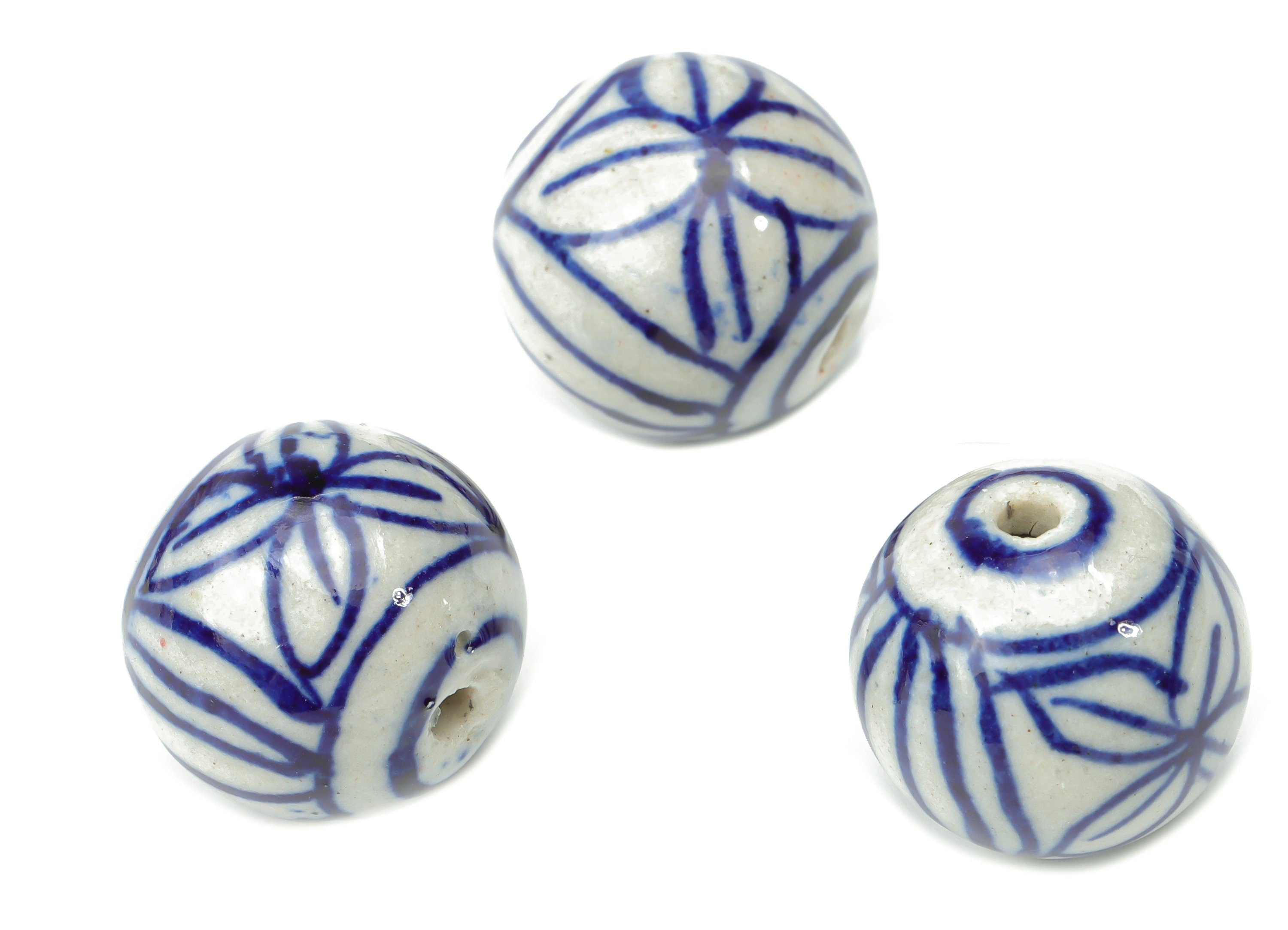 Glazed Ceramic Big Ball Beads - Carved Flower Ball Beads - Handmade Beads - Bracelet Connectors Making Beads - 17.46x18.17x18.17mm - NS1829 - DOMEDBAZAAR
