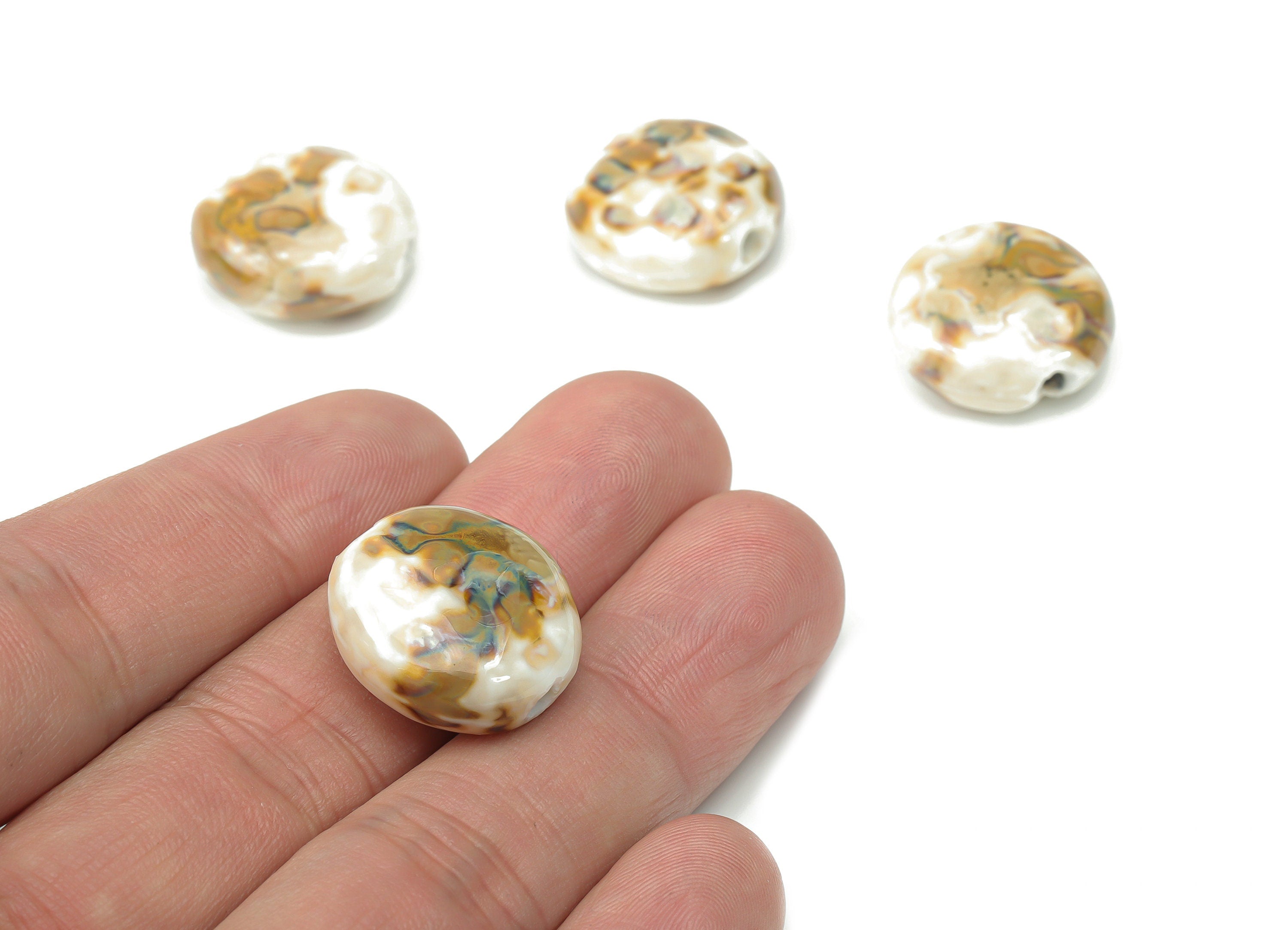 Glazed Ceramic Pattern Round Beads - Carved Circle Beads - Handmade Beads - Bracelet Beads - Connectors Beads - 19.42x19.42x8.73mm - NS1799 - DOMEDBAZAAR