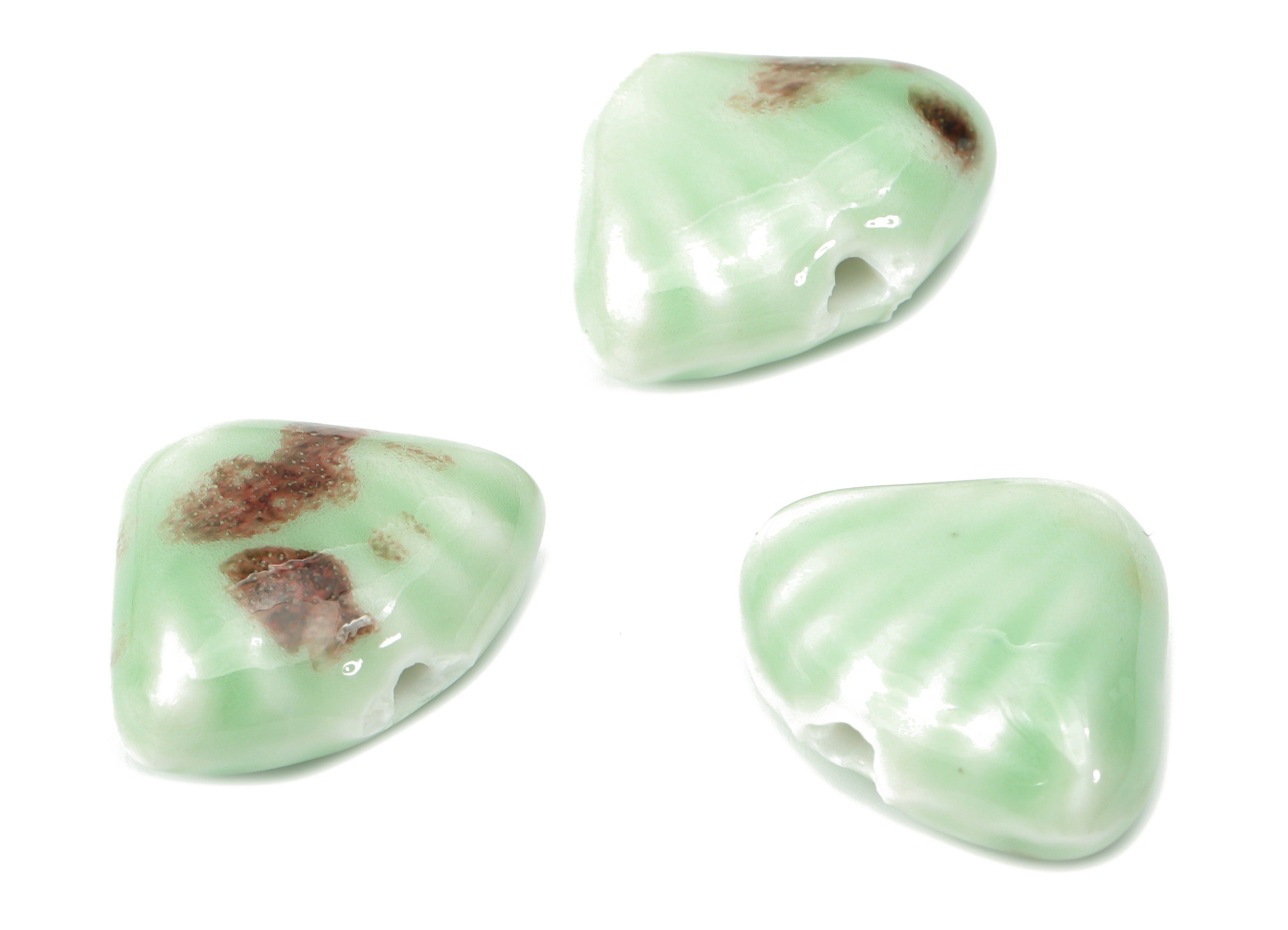 Glazed Ceramic Shell Beads - Carved Fan Beads - Handmade Beads - Bracelet Making Beads - Connectors Beads - 23.07x17.76x8.98mm - NS1814 - DOMEDBAZAAR