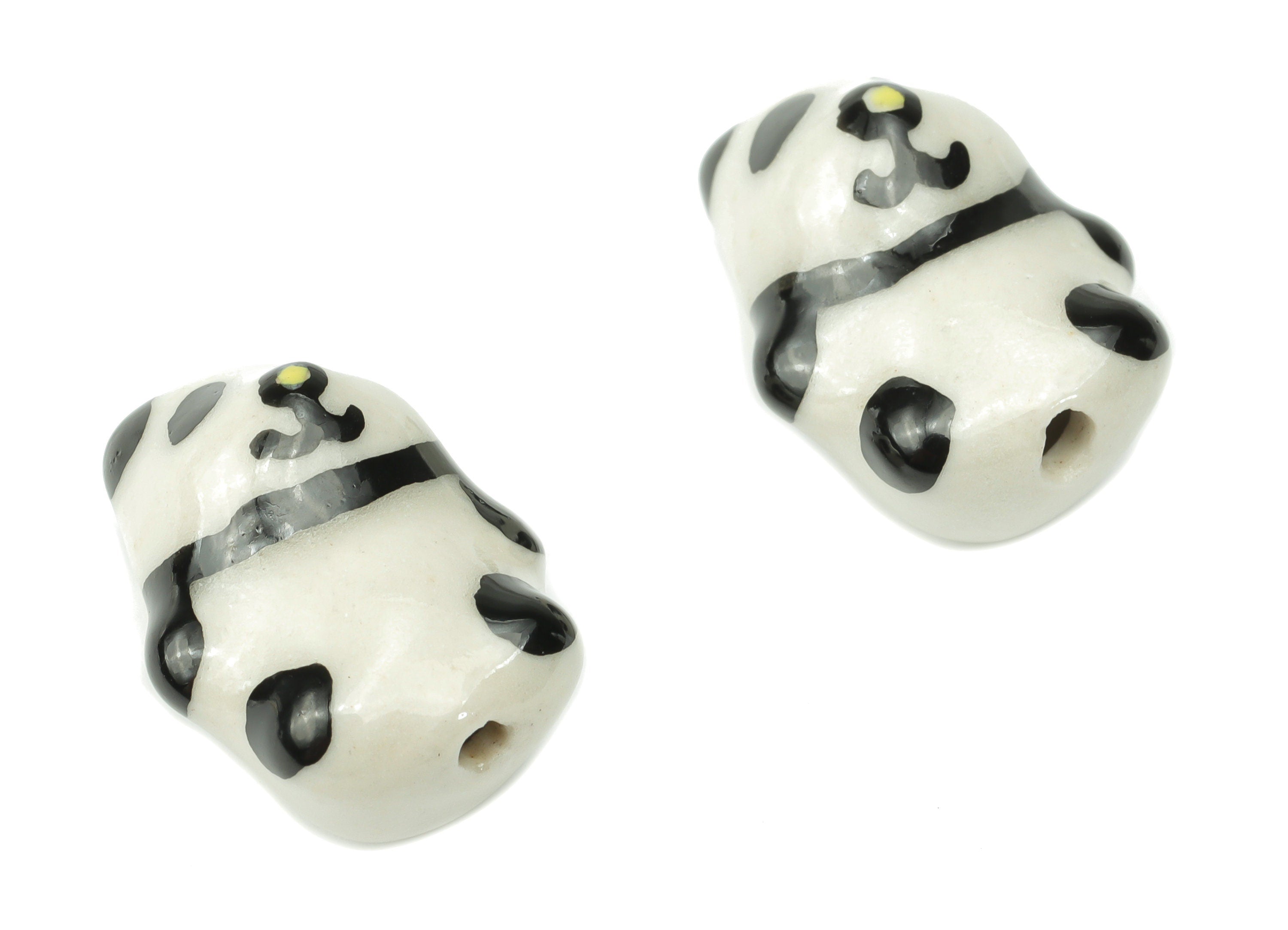 Glazed Ceramic Panda Beads - Carved Panda Beads - Handmade Beads - Bracelet Making Beads - Connectors Beads - 19.5x15.47x11.7mm - NS1834 - DOMEDBAZAAR