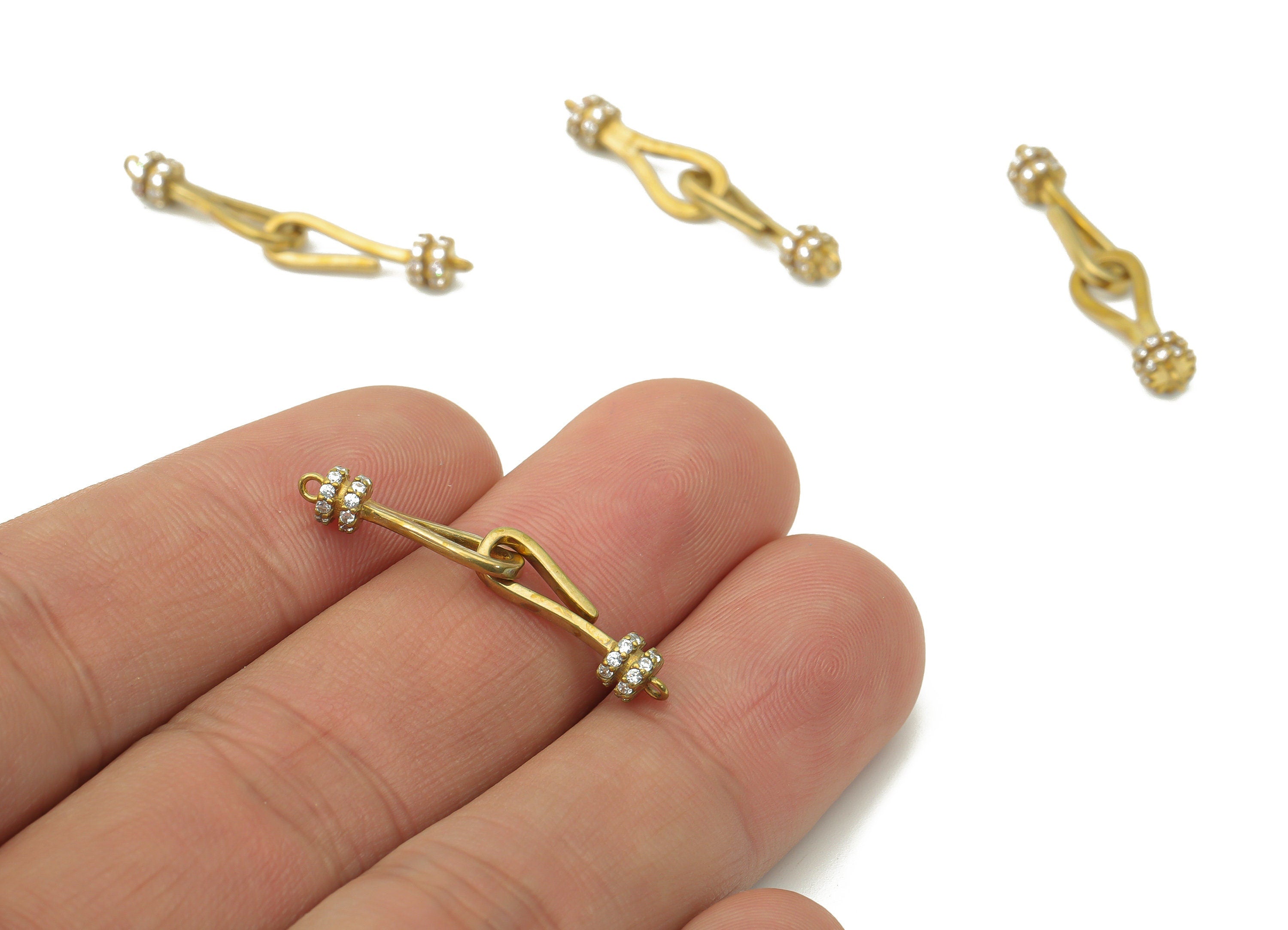 Brass Hook Clasps with Ring – Zircon Hook Clasps - Brass Bracelet Hook Connector Clasp – Jewelry Supplies - 25.44x23.57x3.26mm - PP5267 - DOMEDBAZAAR