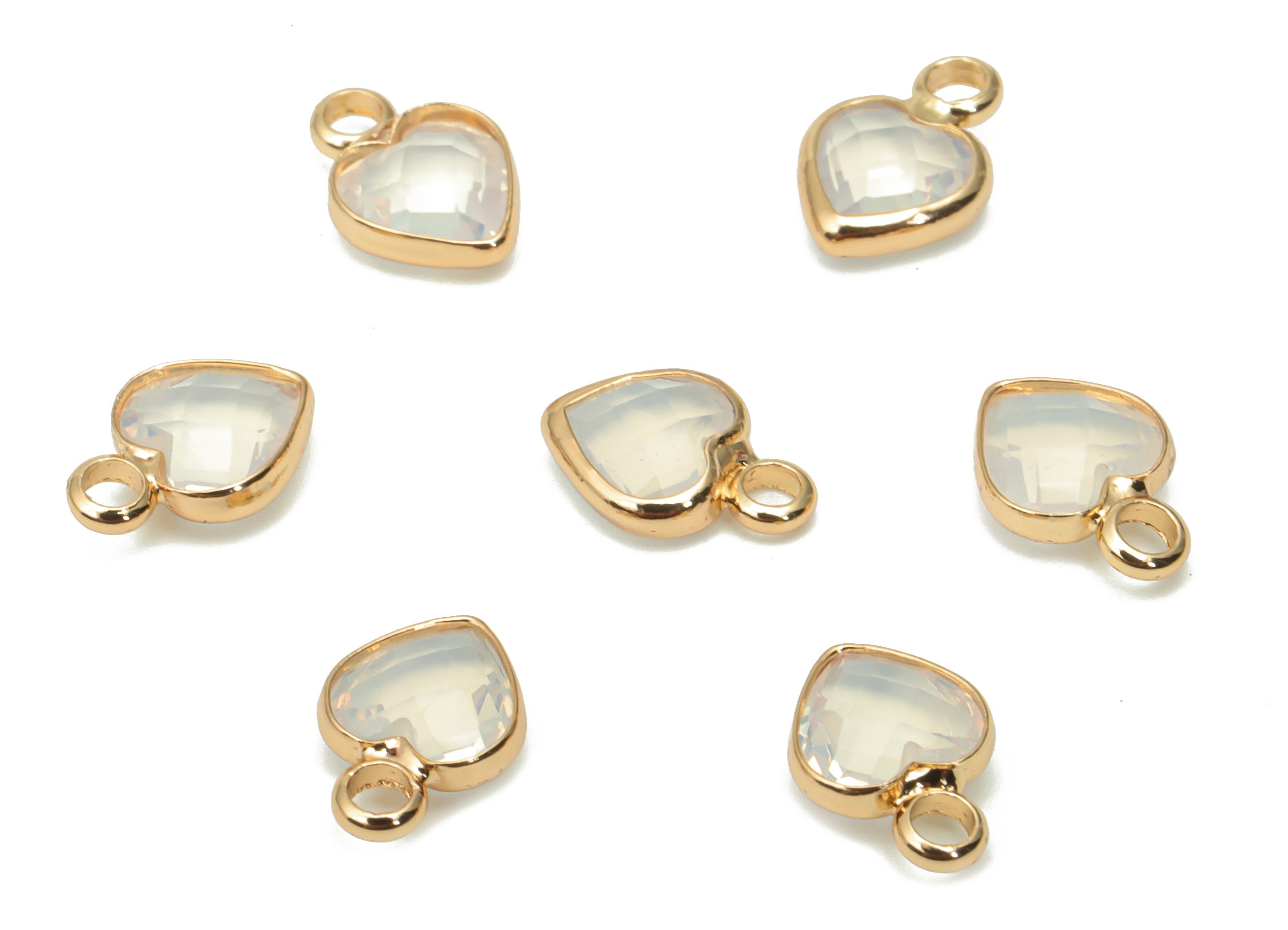 Glass Mini Heart Loop Earring Charms - Brass Mini Heart Frame Pendant - Gold Tone Plated Brass - Faceted Glass - 9.24x6.61x2.98mm - GS1102A - DOMEDBAZAAR