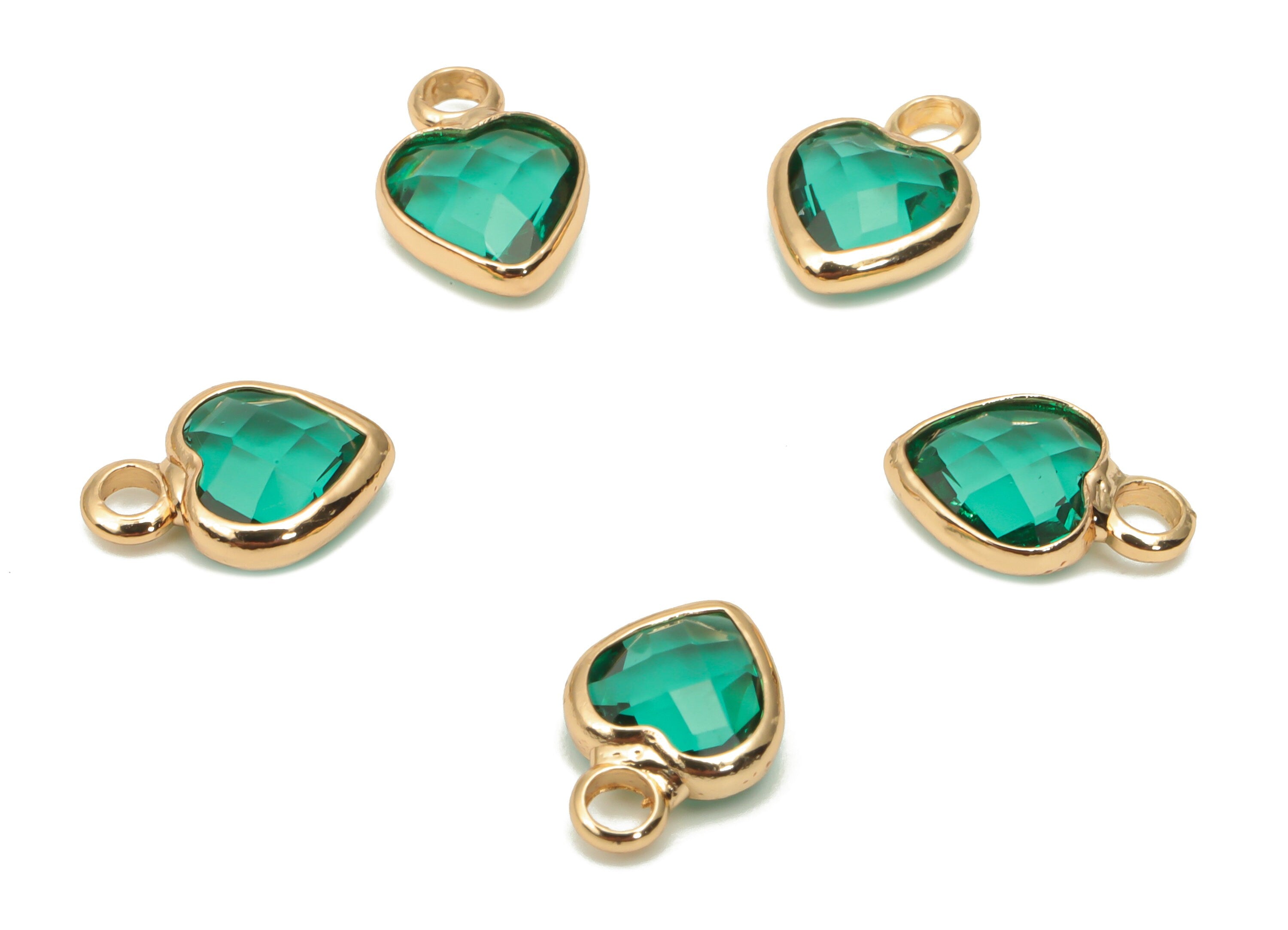 Glass Mini Heart Loop Earring Charms - Brass Mini Heart Frame Pendant - Gold Tone Plated Brass - Faceted Glass - 9.24x6.61x2.98mm - GS1102D - DOMEDBAZAAR