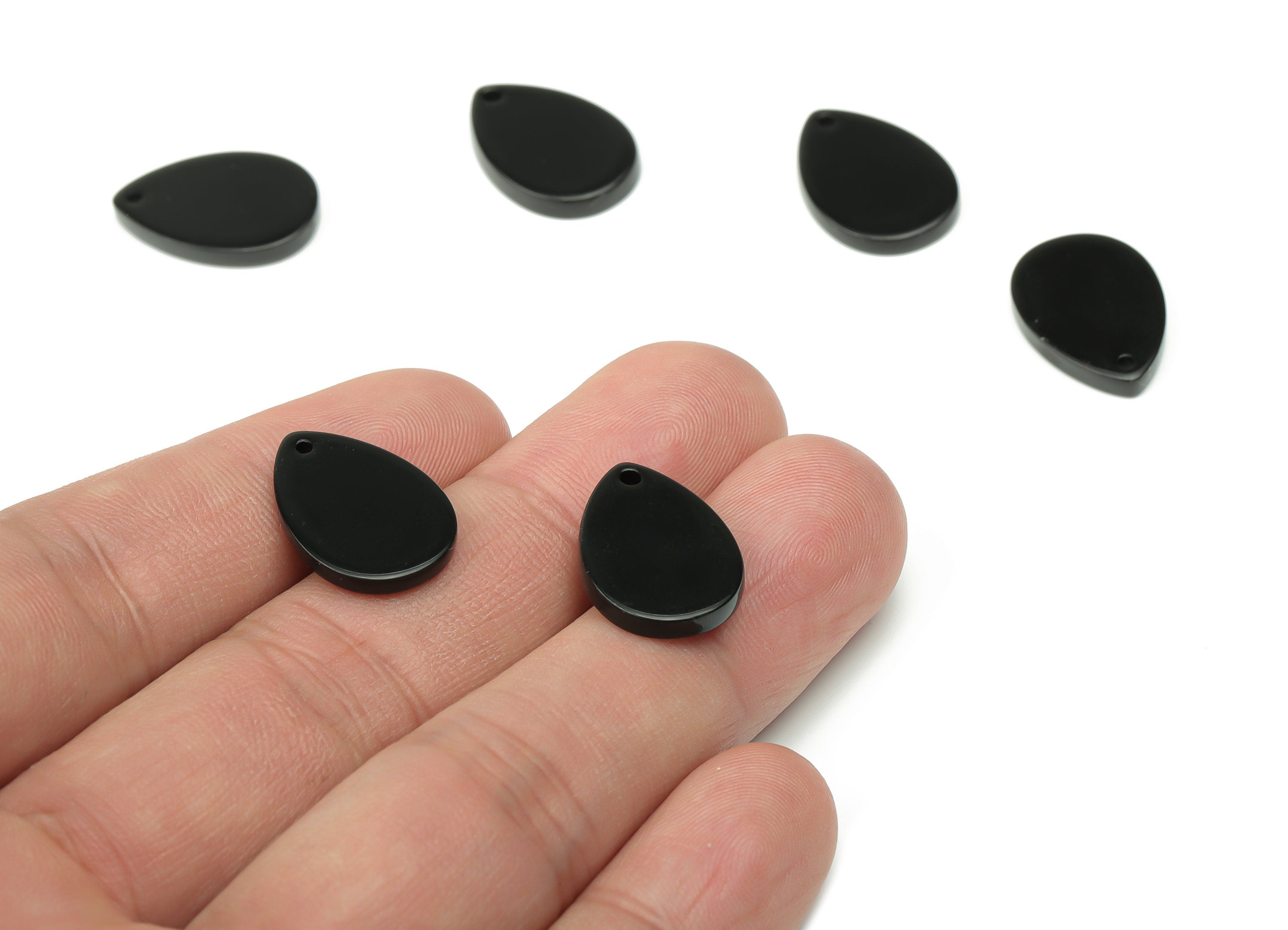 Acrylic Drop Earring Charms - Black Acrylic Teardrop Pendant - Jewelry Making Supplies - Color Code: A66 - 18.46x13.07x1.99mm - AC1878-A66 - DOMEDBAZAAR