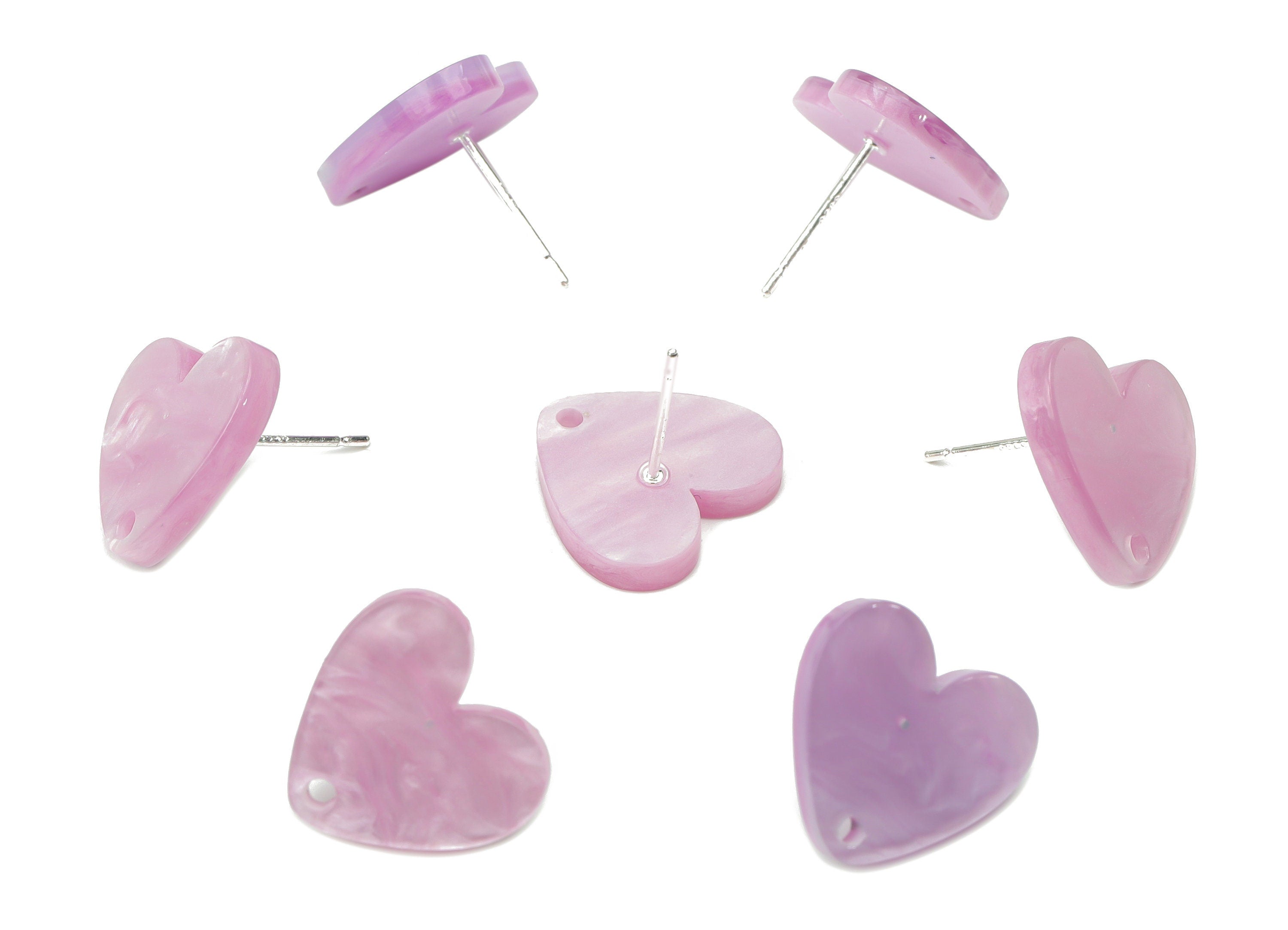 Acrylic Heart Earring Stud – Purple Acrylic Heart Earring Post - Silver Plated Cupronickel Stud - Jewelry Making - 15.6x14.5x2.3mm - AC2486C - DOMEDBAZAAR