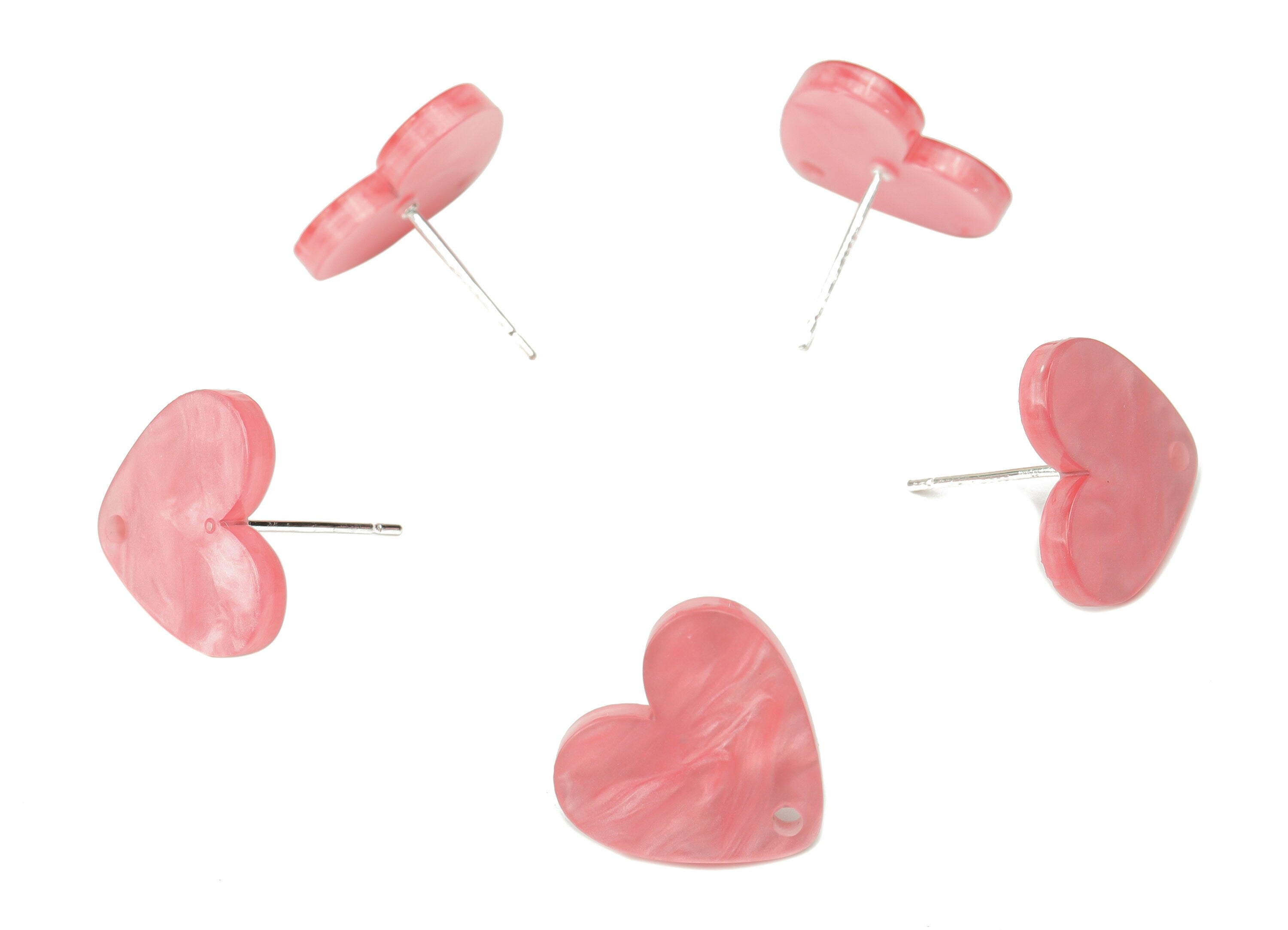 Acrylic Heart Earring Stud – Red Acrylic Heart Earring Post - Silver Plated Cupronickel Stud - Jewelry Making - 15.57x14.5x2.31mm - AC2486D - DOMEDBAZAAR