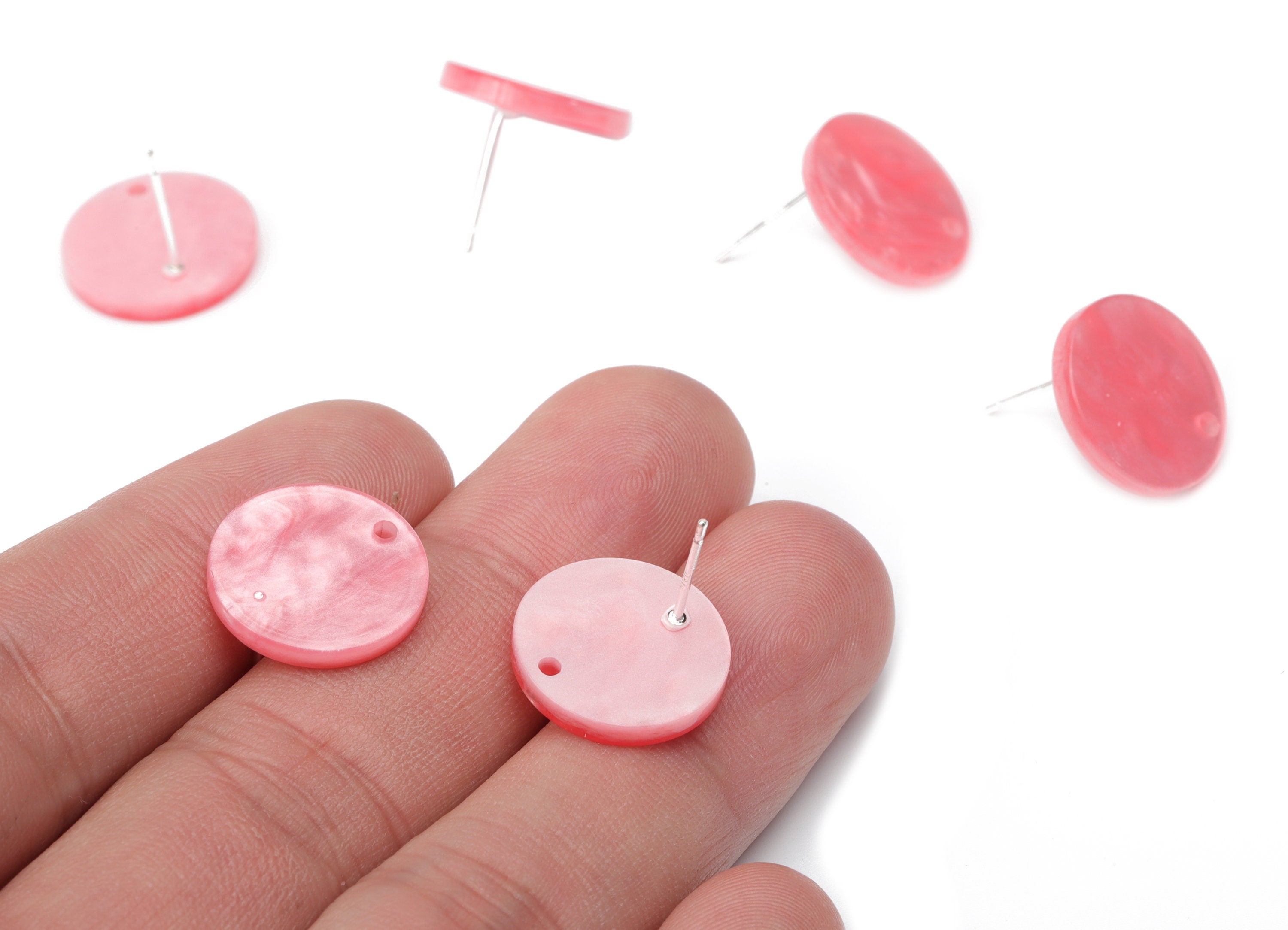 Acrylic Round Earring Stud – Red Acrylic Circle Earring Post - Silver Plated Cupronickel Stud - Jewelry Supplies - 15.5x15.5x2.3mm - AC2485D - DOMEDBAZAAR