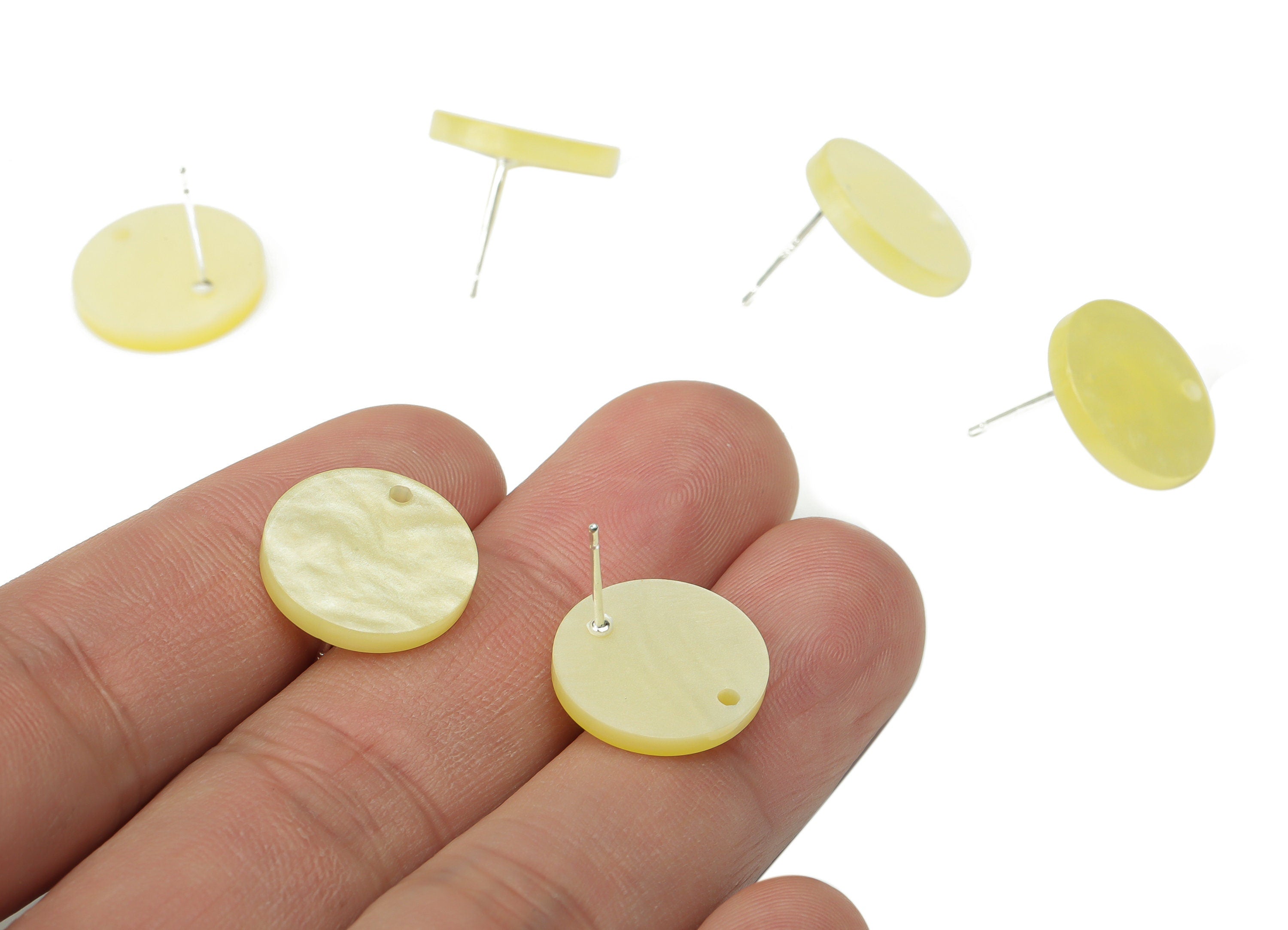 Acrylic Round Earring Stud – Yellow Acrylic Circle Post - 316 Stainles Steel Stud - Jewelry Supplies - 15.5x15.5x2.29mm - AC2485E - DOMEDBAZAAR