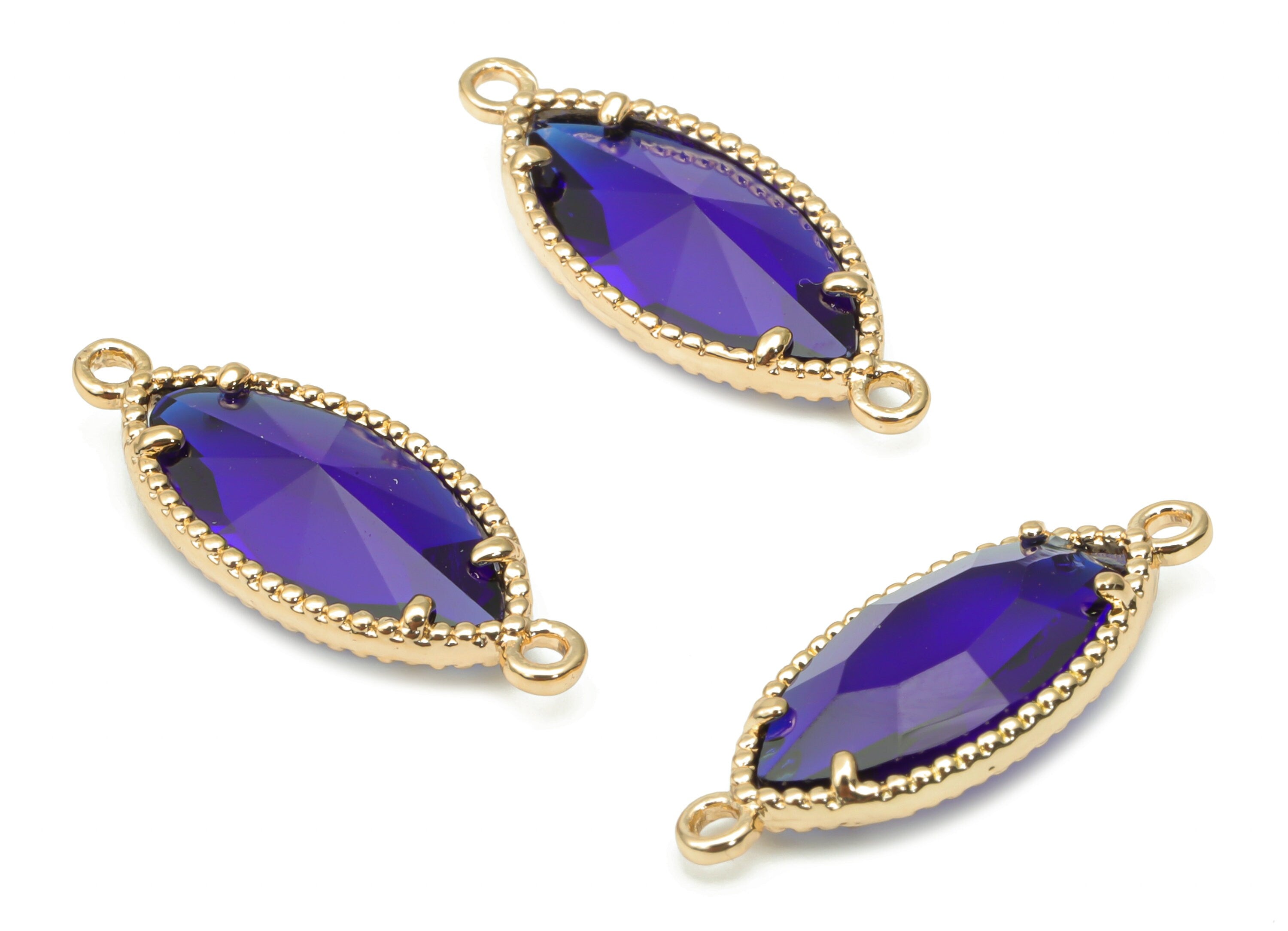 Glass Marquise Earring Connector With Loop - Brass Oval Frame Charms - Gold Tone Plated Brass - Faceted Glass - 21.13x8.7x3.84mm - GS1108B - DOMEDBAZAAR