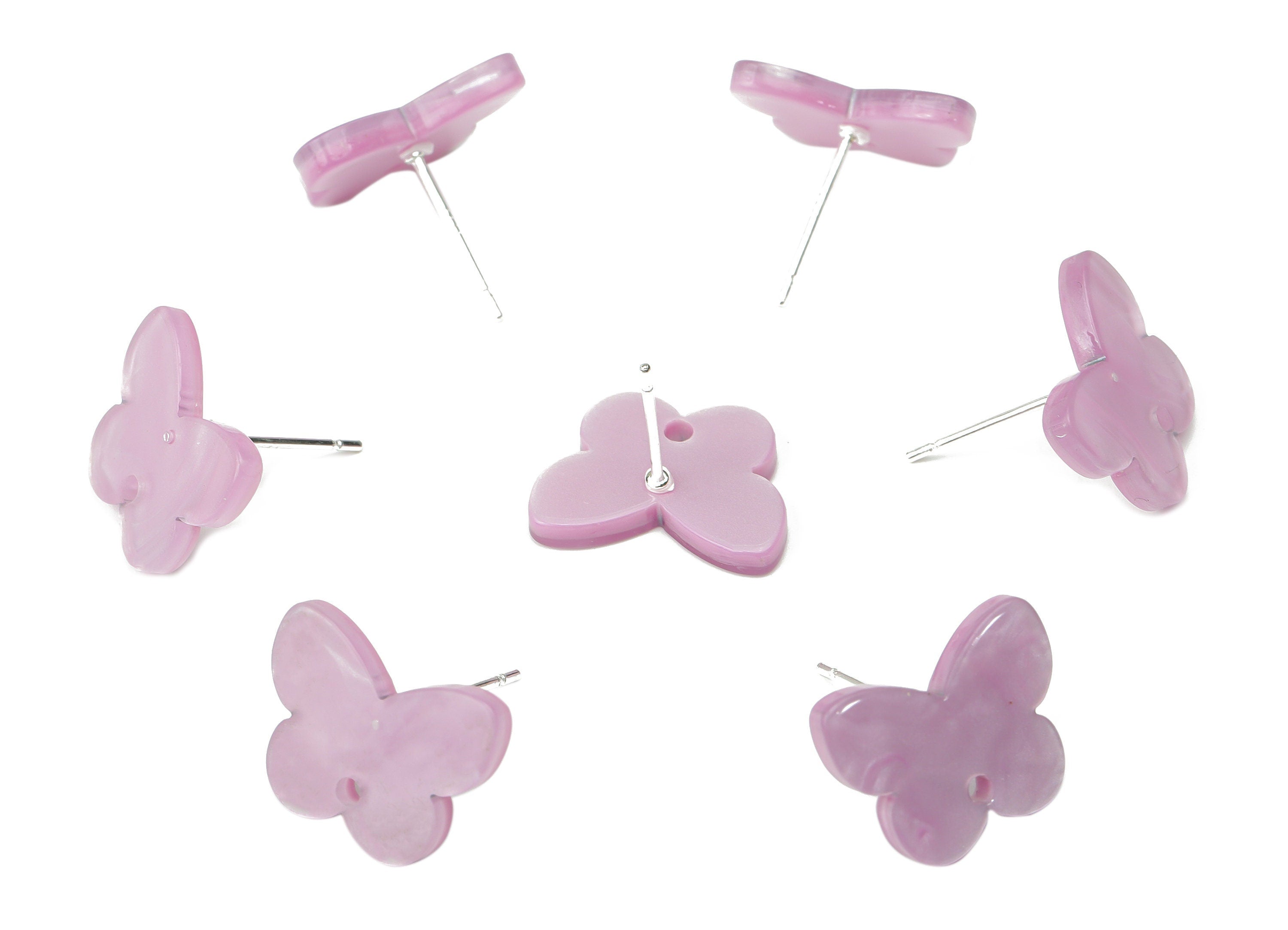 Acrylic Butterfly Earring Stud – Purple Acrylic Butterfly Post - Silver Plated Cupronickel Stud - Jewelry Supplies - 15.7x12.1x2mm - AC2487A - DOMEDBAZAAR