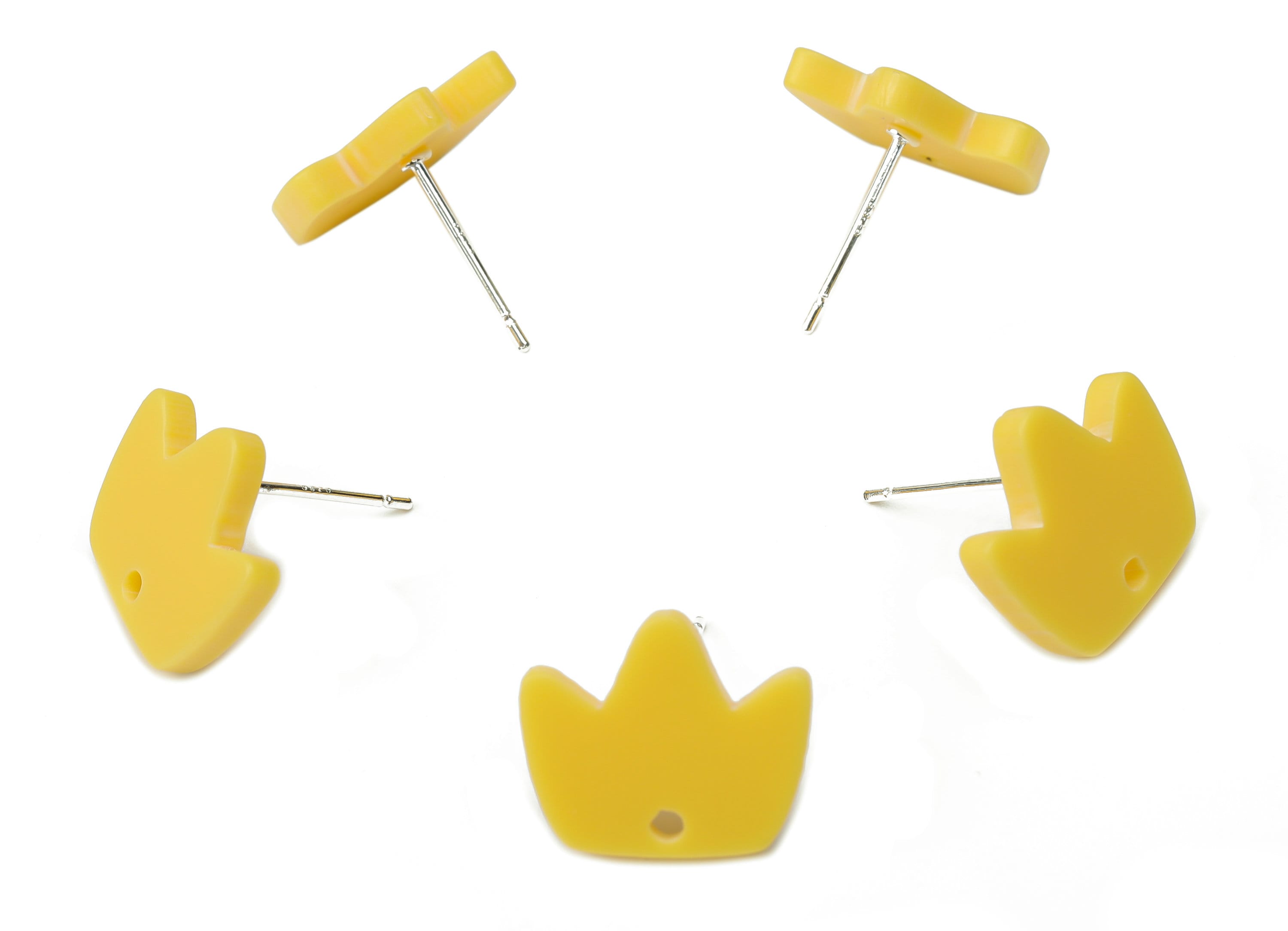 Acrylic Crown Earring Stud – Yellow Matte Acrylic Crown Post - Silver Plated Cupronickel Stud - Jewelry Supplies - 14.62x12.6x2.3mm - AC2489 - DOMEDBAZAAR