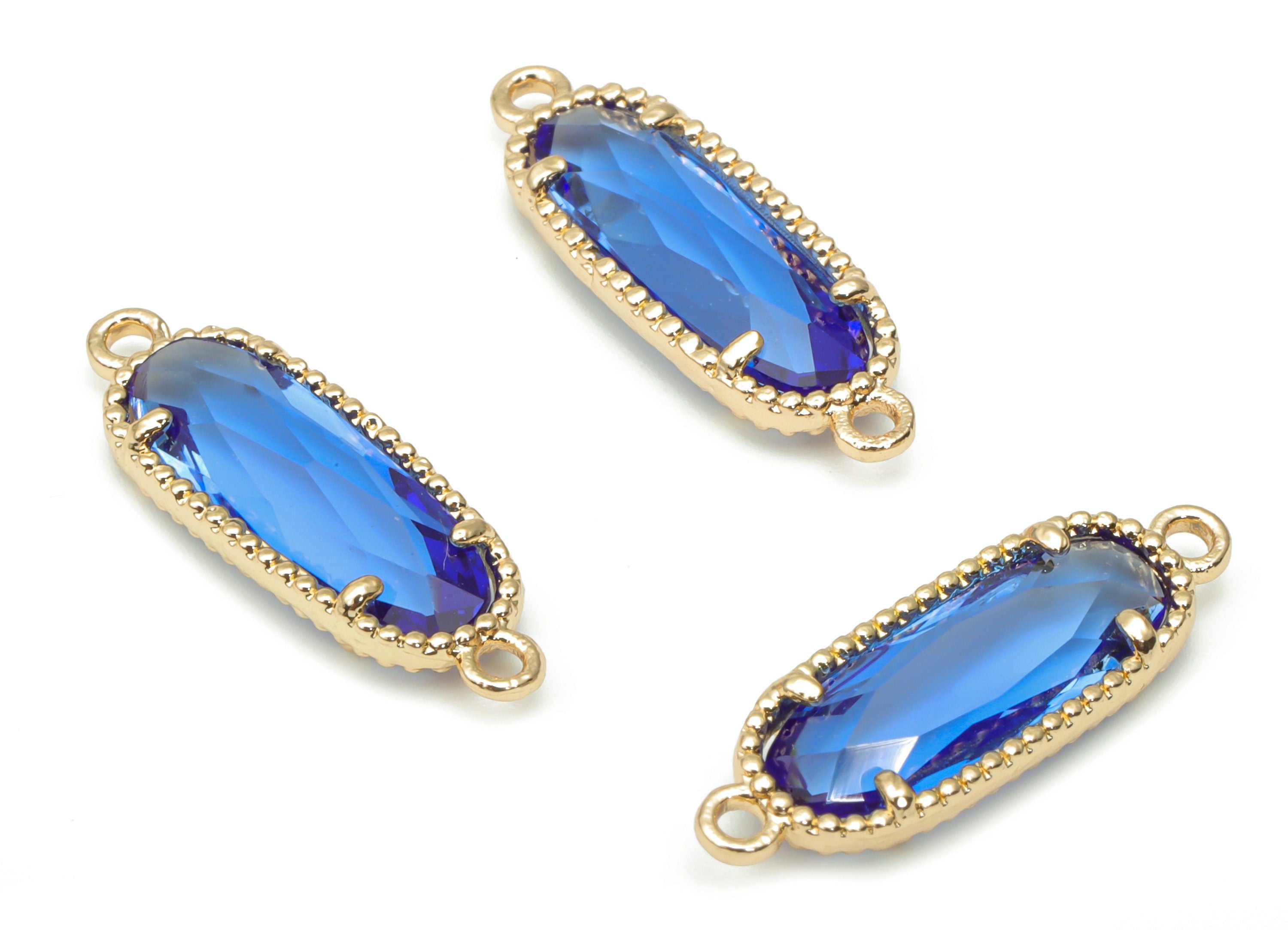 Glass Long Oval Bracelet Earring Connector With Loop - Brass Oval Charms - Gold Tone Plated Brass - Faceted Glass - 20.8x7.1x3.5mm - GS1110B - DOMEDBAZAAR