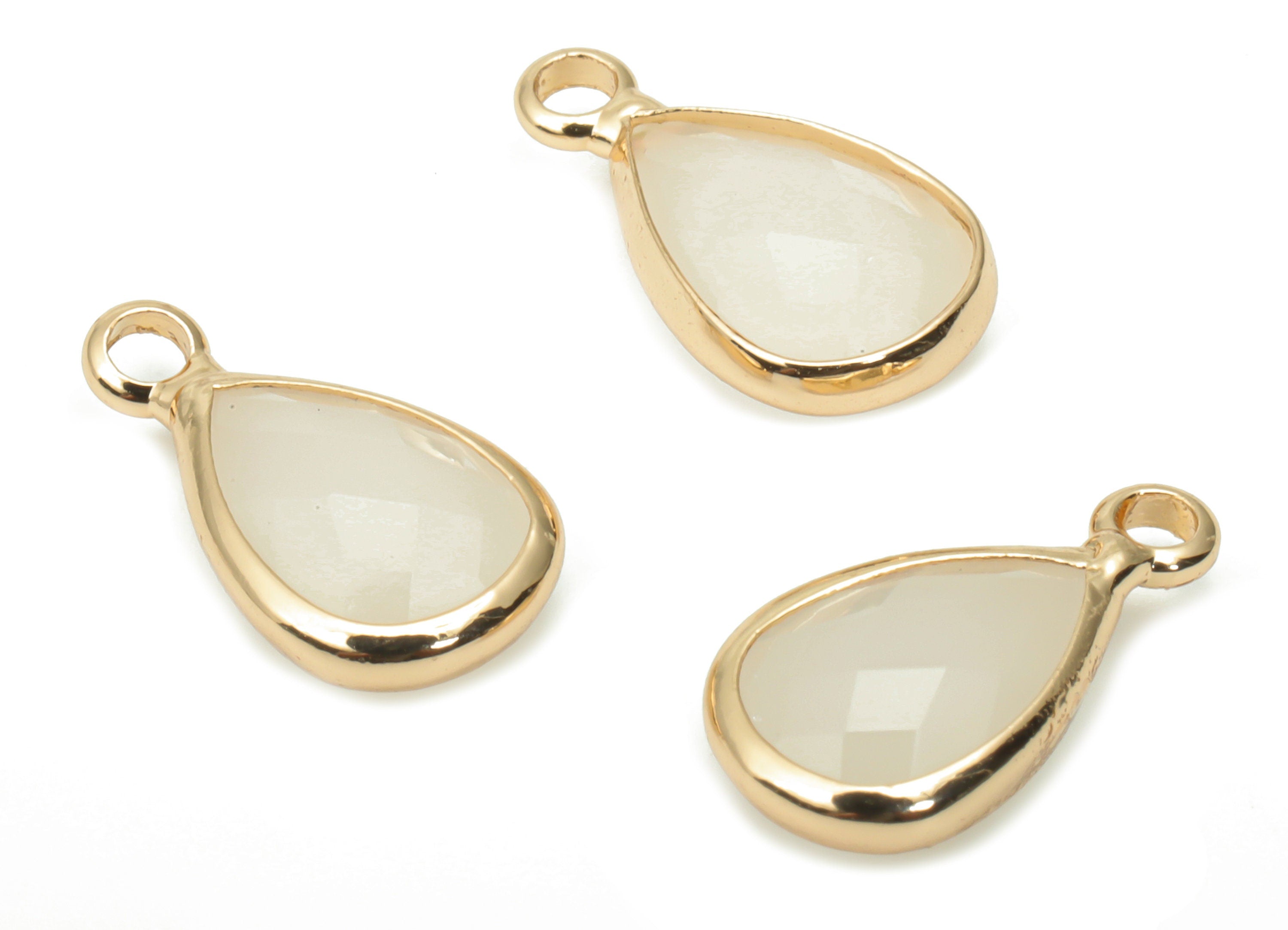 Glass Drop Loop Earring Charms - Brass Teardrop Frame Pendant - Gold Tone Plated Brass - Faceted Glass - 13.79x7.64x3.61mm - GS1104 - DOMEDBAZAAR