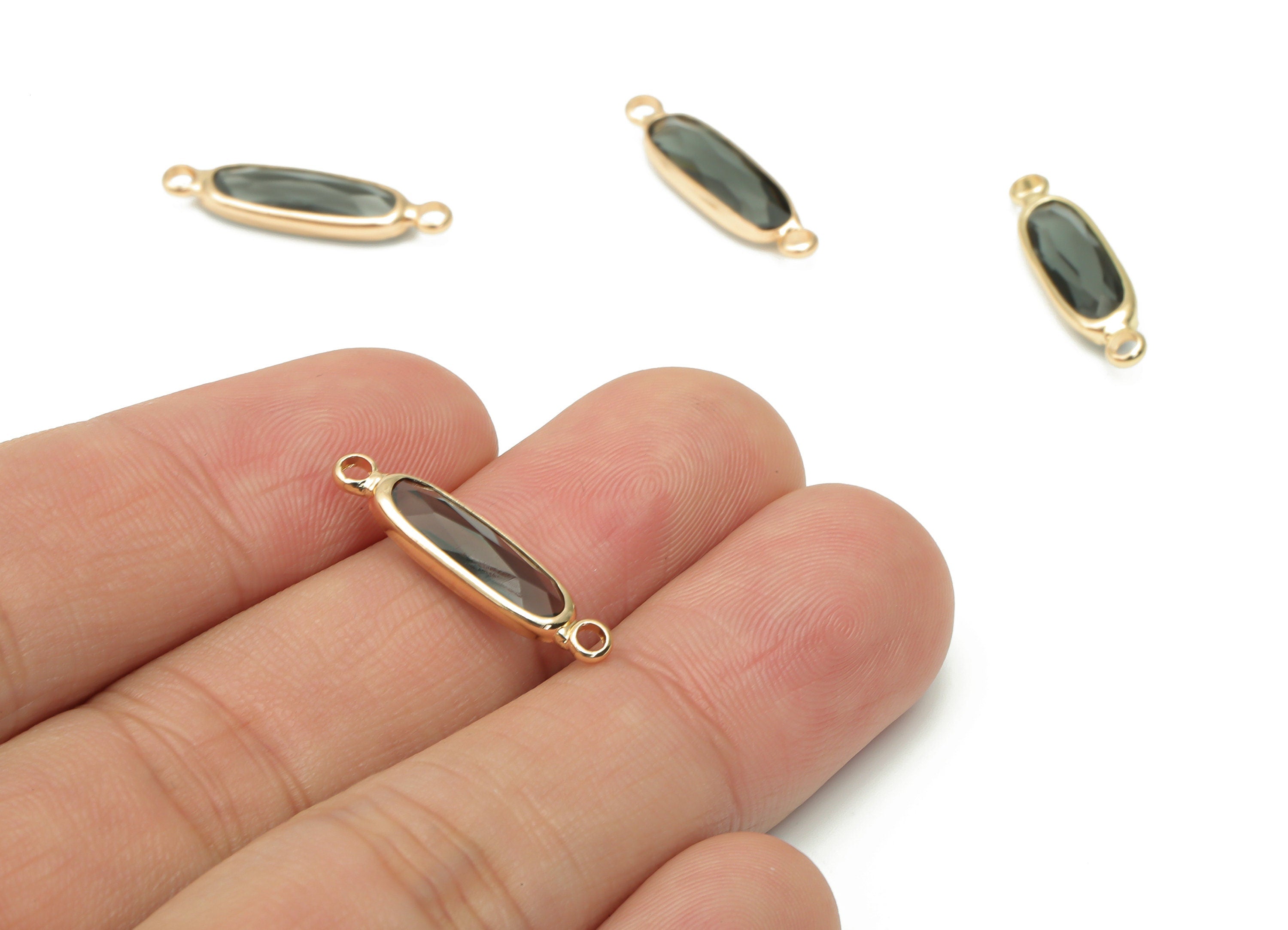 Glass Long Oval Bracelet Earring Connector - Brass Oval Charms - Gold Tone Plated Brass - Faceted Glass - 21.93x5.81x3.47mm - GS1103D - DOMEDBAZAAR