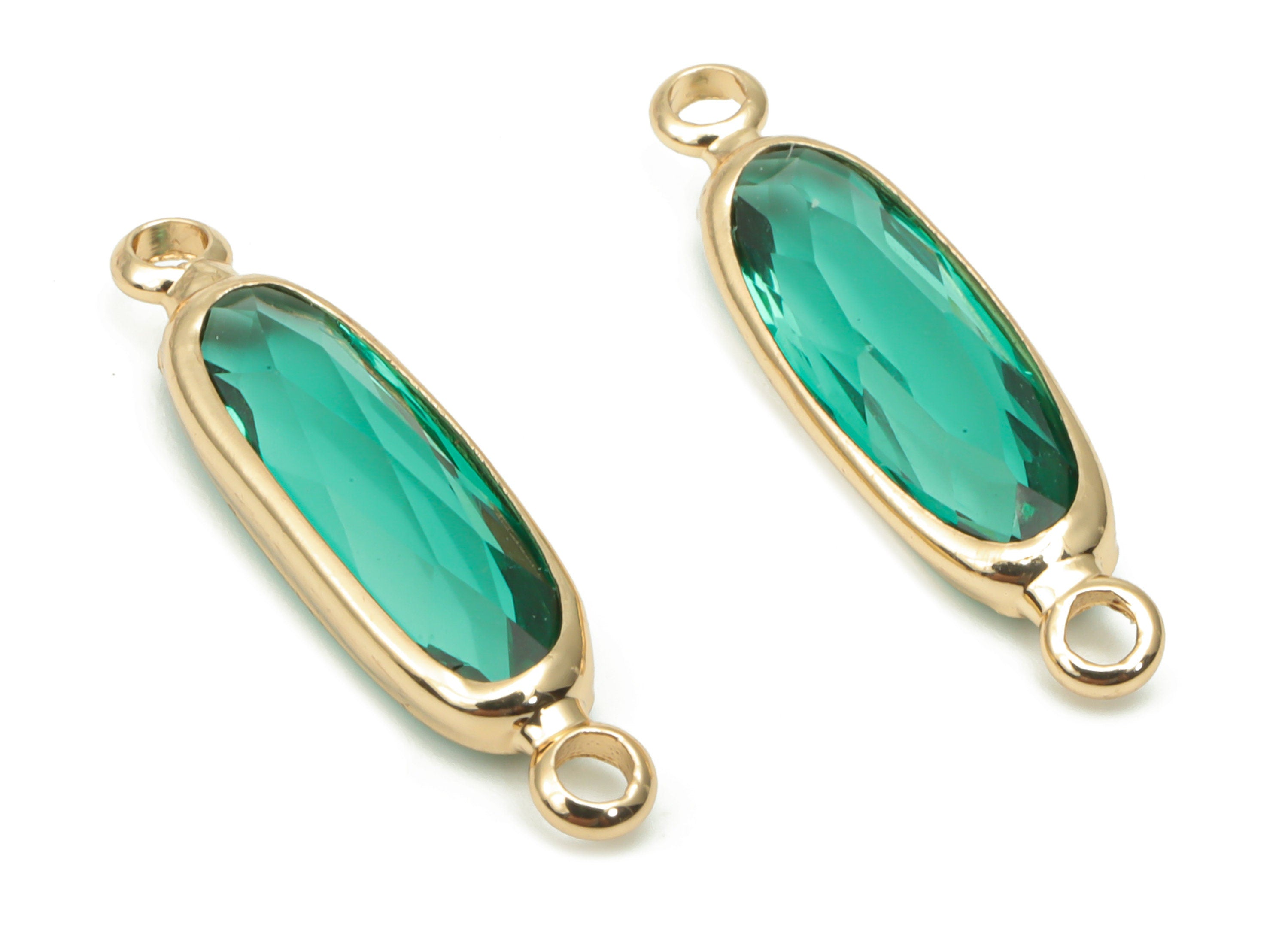 Glass Long Oval Bracelet Earring Connector - Brass Oval Charms - Gold Tone Plated Brass - Faceted Glass - 21.93x5.81x3.47mm - GS1103F - DOMEDBAZAAR
