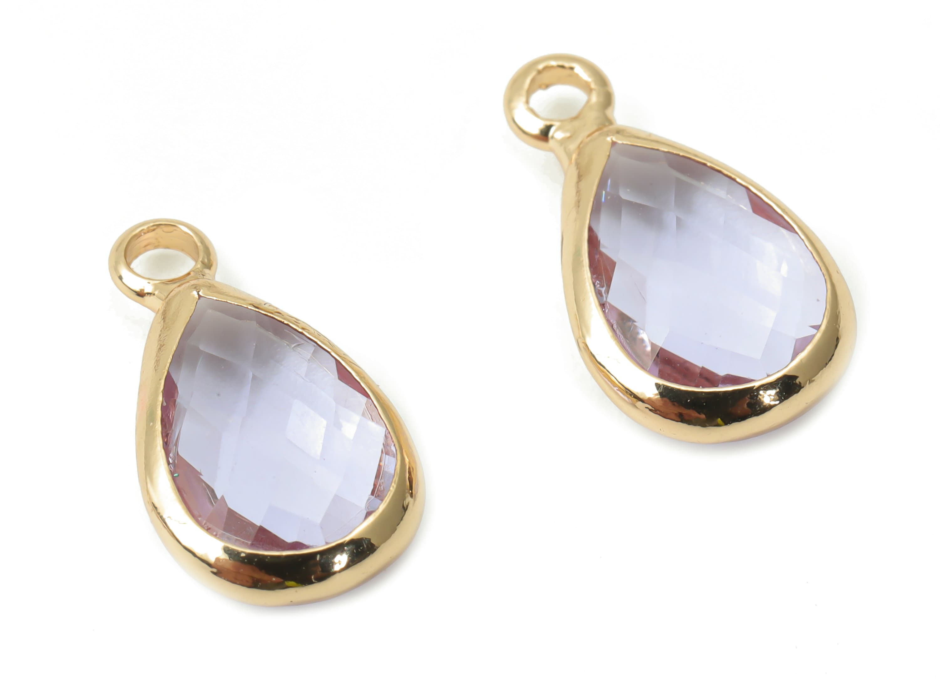Glass Drop Charms - Purple Brass Teardrop Frame Pendant - Gold Tone Plated Brass - Faceted Glass - Jewelry Making - 13.7x7.4x3.5mm- GS1121E - DOMEDBAZAAR