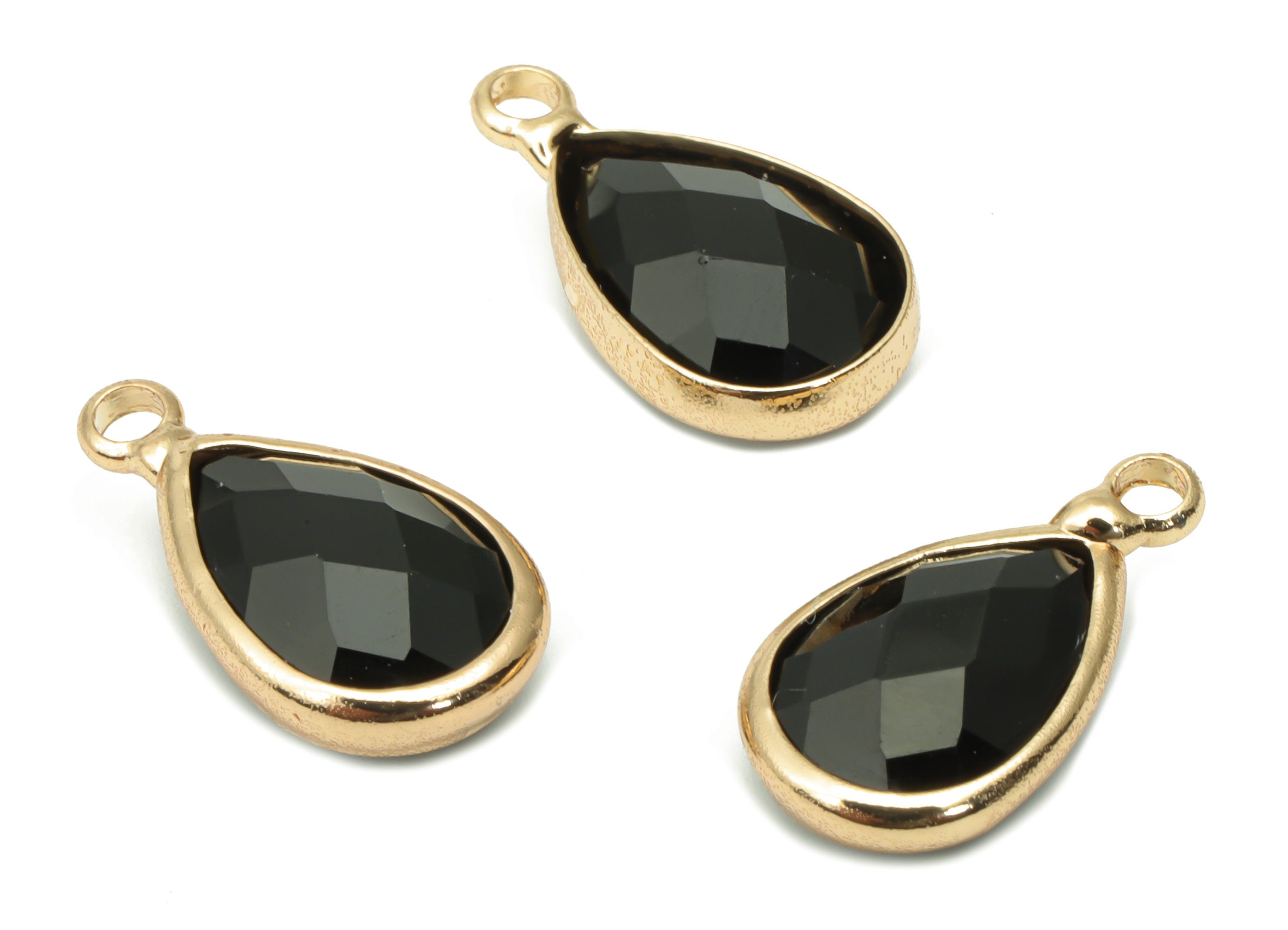Glass Faceted Drop Loop Earring Charms - Brass Teardrop Frame Pendant - Gold Tone Plated Brass - Faceted Glass - 15.4x8.47x4.24mm - GS1099B - DOMEDBAZAAR