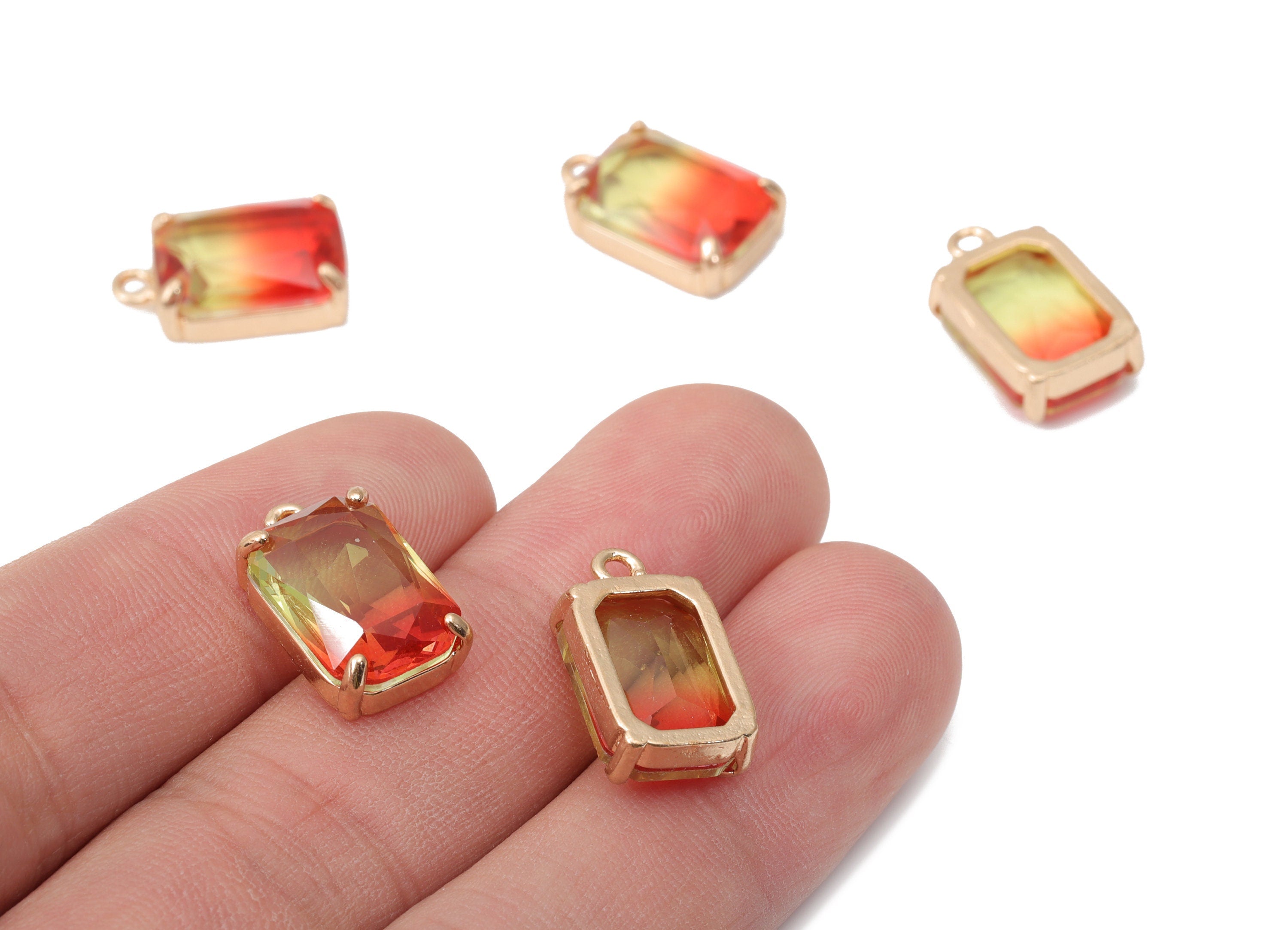 Glass Square Earring Charms with Loop - Brass Frame Square Pendant - Gold Tone Plated Brass – Faceted Glass - 16.83x10.07x5.55mm – GS1129D - DOMEDBAZAAR