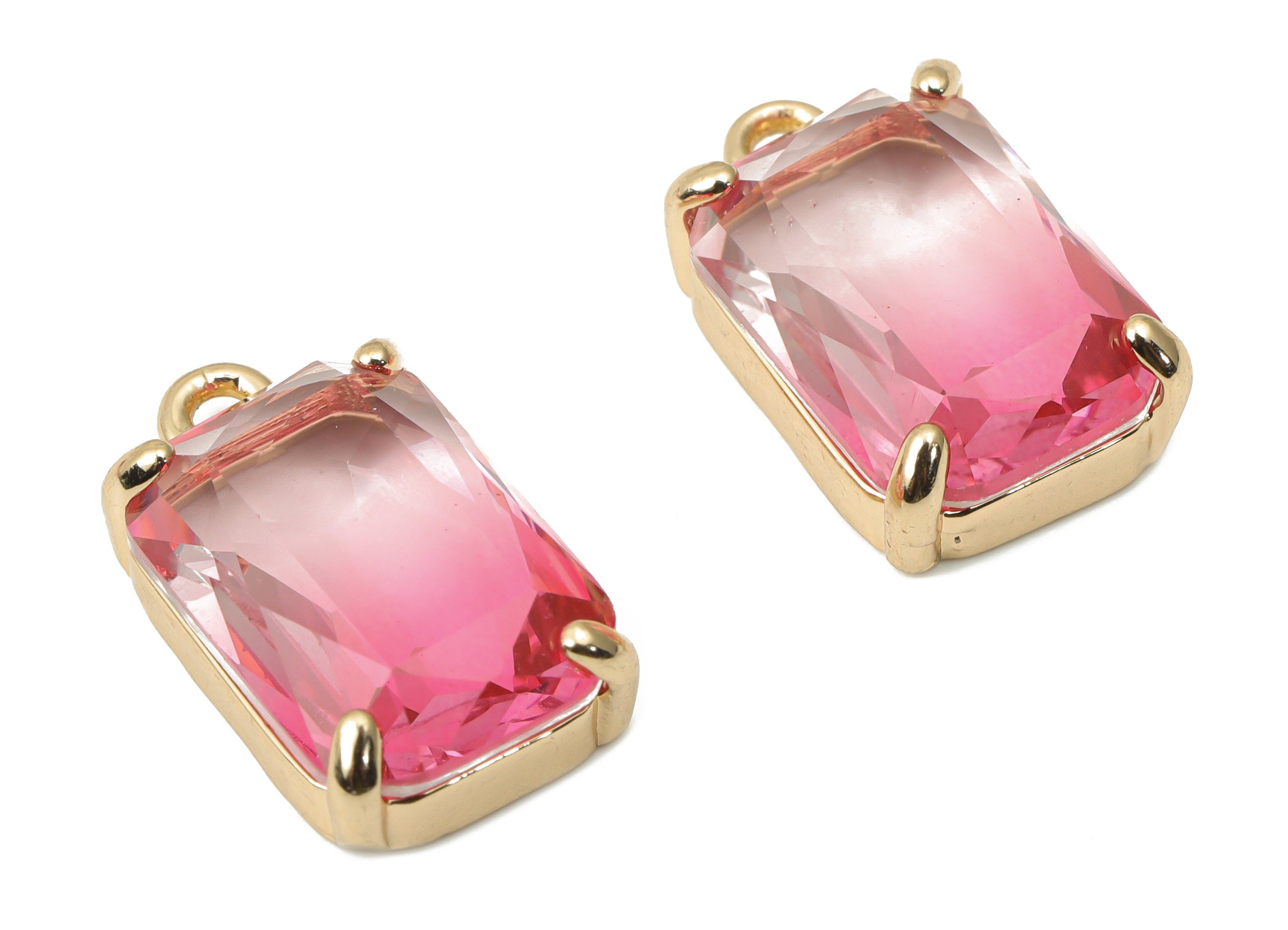 Glass Square Earring Charms with Loop - Brass Frame Square Pendant - Gold Tone Plated Brass – Faceted Glass - 16.8x10.25x5.66mm – GS1129E - DOMEDBAZAAR