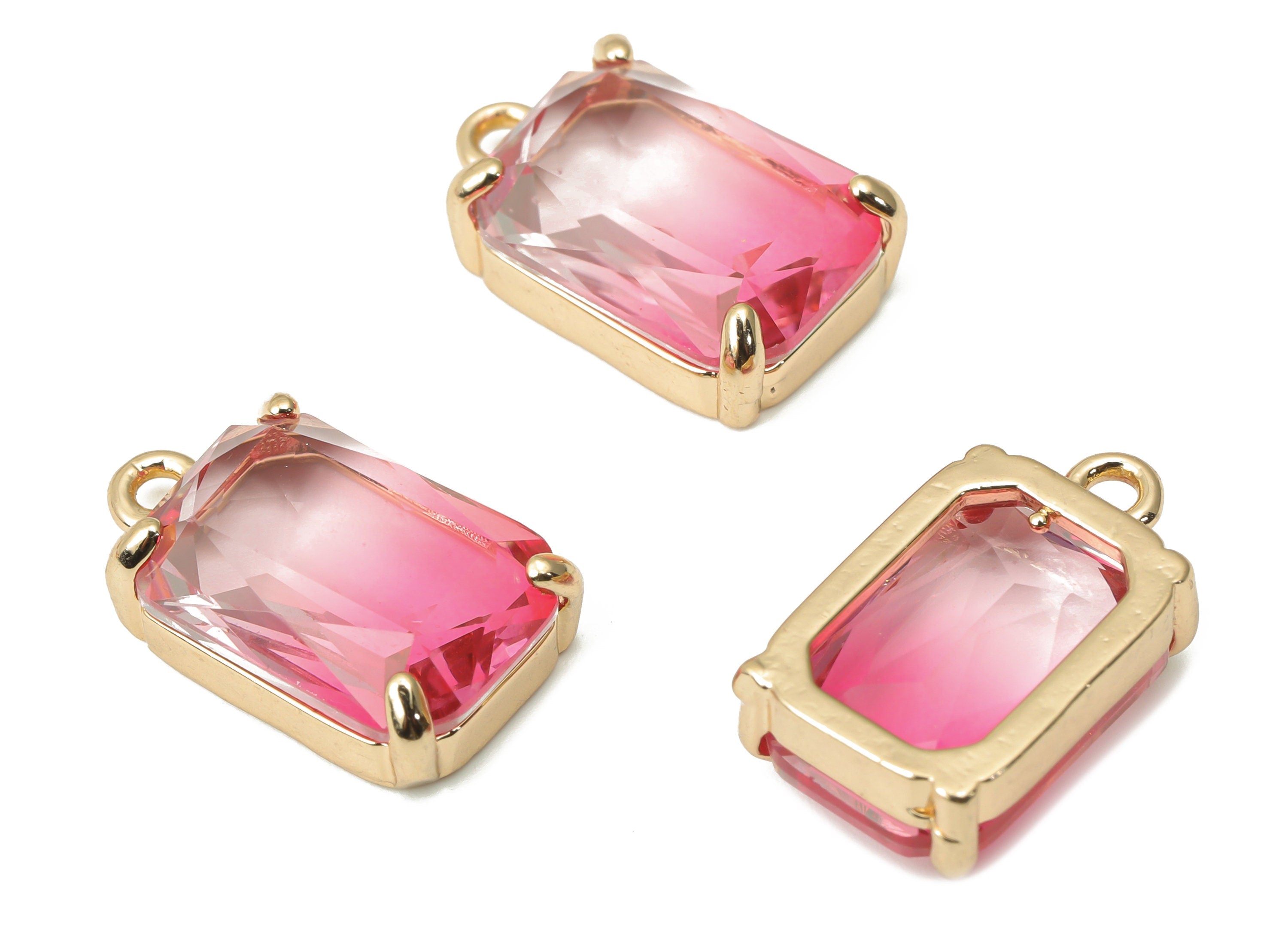 Glass Square Earring Charms with Loop - Brass Frame Square Pendant - Gold Tone Plated Brass – Faceted Glass - 16.8x10.25x5.66mm – GS1129E - DOMEDBAZAAR