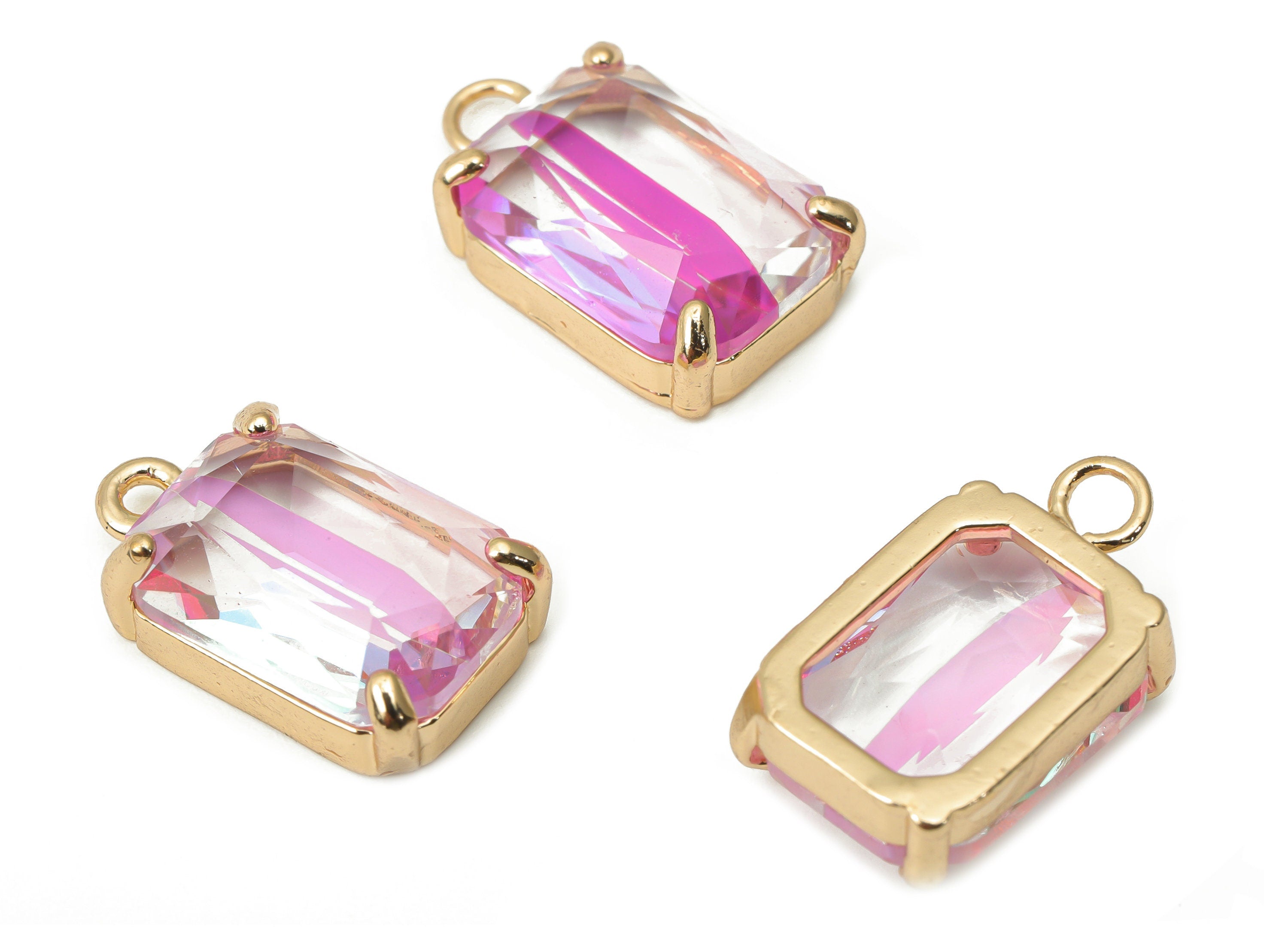 Glass Square Earring Charms with Loop - Brass Frame Square Pendant - Gold Tone Plated Brass – Faceted Glass - 16.8x10.25x5.66mm – GS1129F - DOMEDBAZAAR