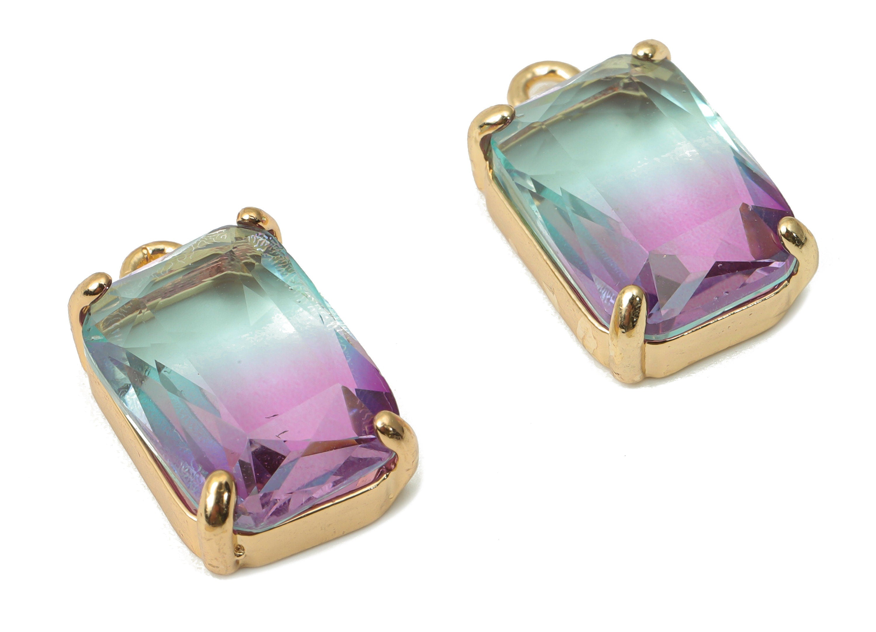 Glass Square Earring Charms with Loop - Brass Frame Square Pendant - Gold Tone Plated Brass – Faceted Glass - 16.8x10.25x5.66mm – GS1129G - DOMEDBAZAAR