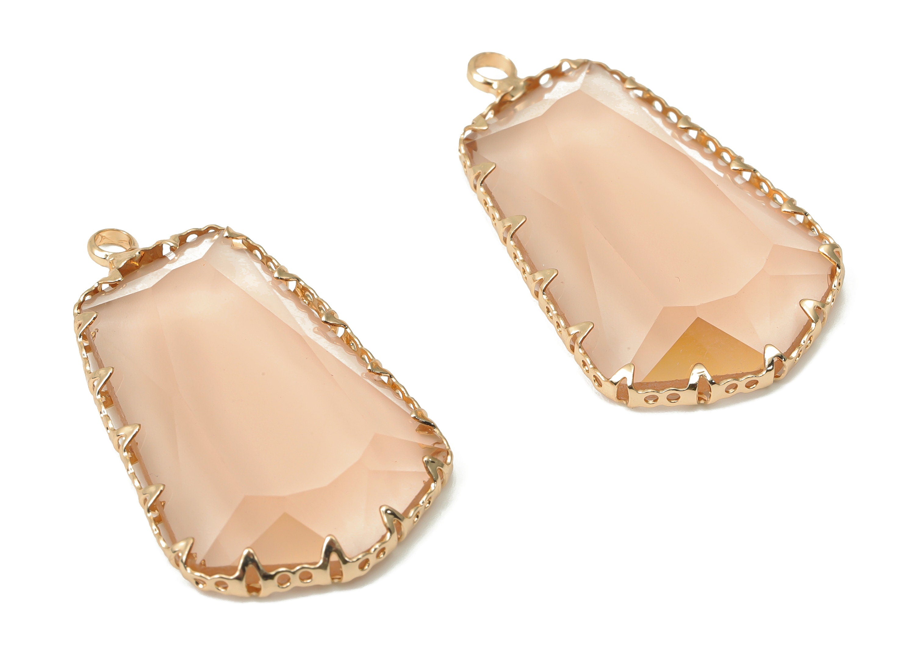 Glass Pentagon Earring Charms with Loop - Brass Pentagon Frame Pendant - Gold Tone Plated Brass - Faceted Glass - 34.12x19.6x4.8mm - GS1132A - DOMEDBAZAAR