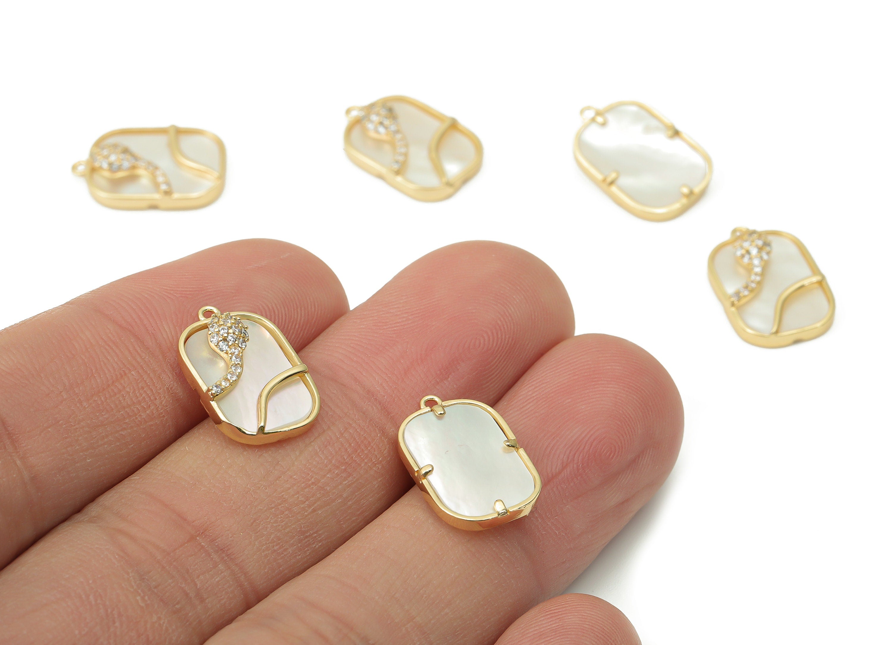 Brass Oval Rectangle Snake Charms with Zincons - Shell Snake Pendant - 18K Real Gold Plated - Jewelry Supplies - 15.8x10.04x3.51mm - RGP4391 - DOMEDBAZAAR