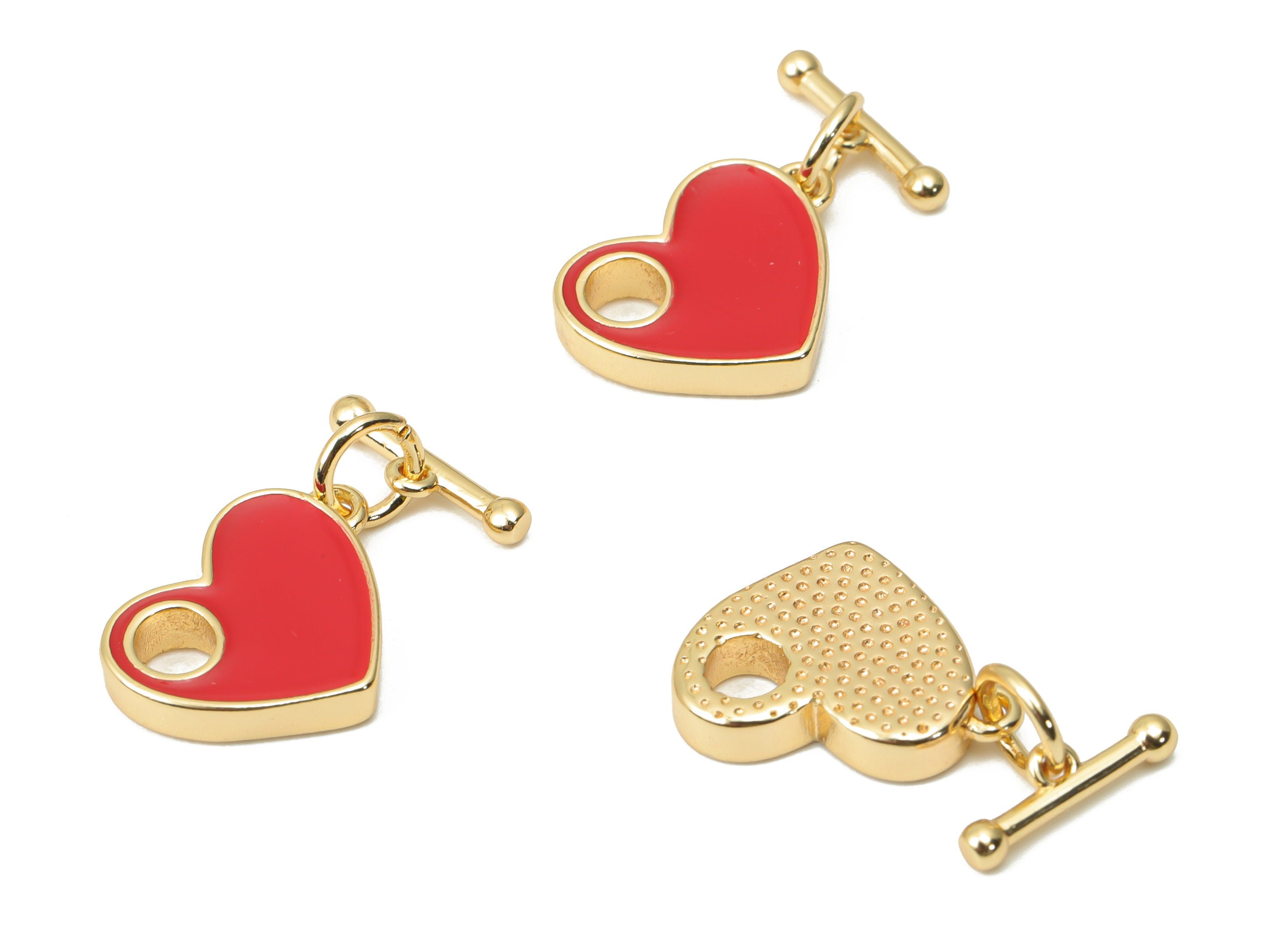 Brass Heart Toggle Clasp – Enamel Heart Toggle Clasp – 18K Real Gold Plated Brass - Jewelry Making Supplies - 19x10.58x2.53mm - RGP4415 - DOMEDBAZAAR