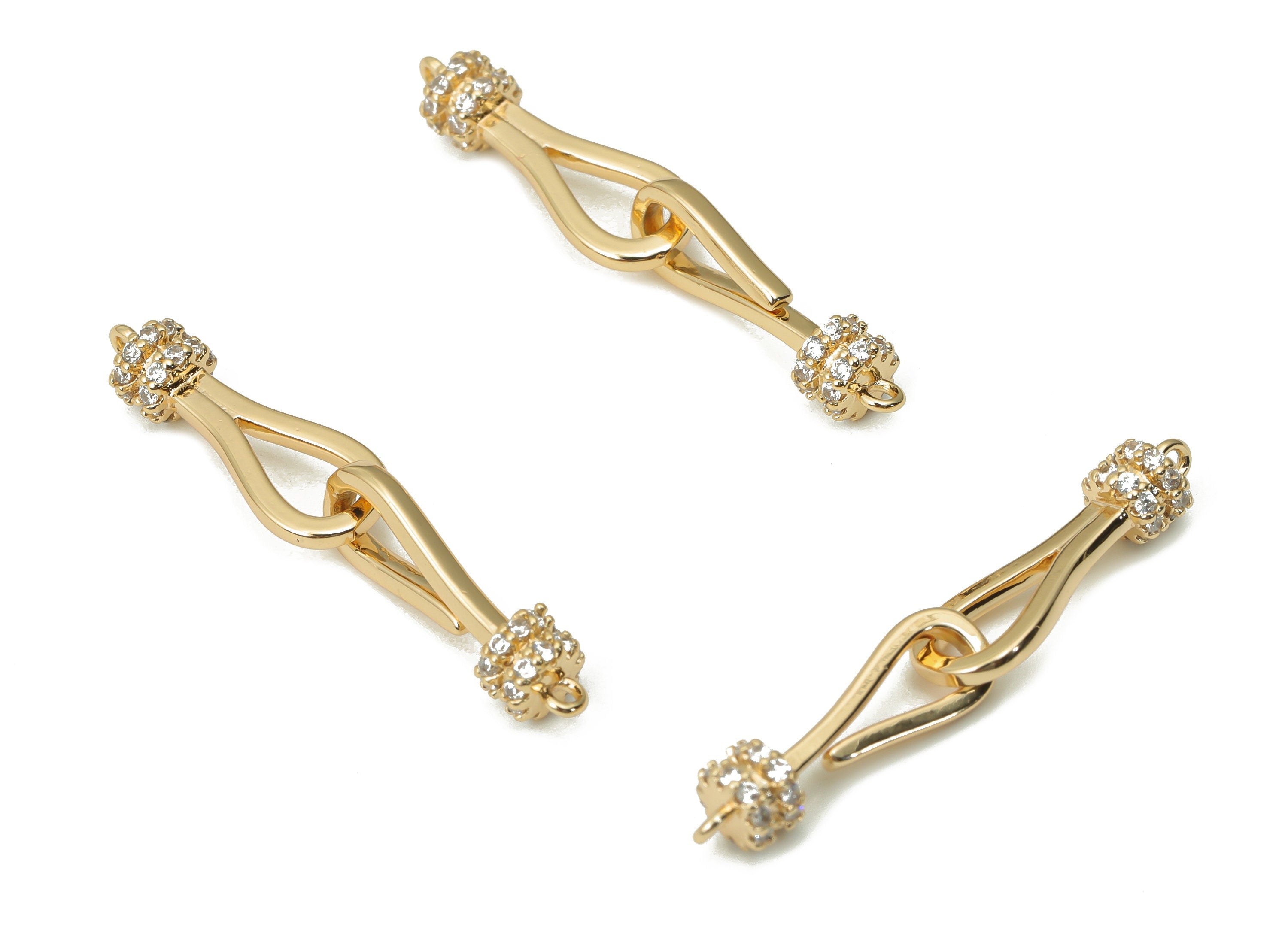 Brass Hook Clasps with Ring – Zircon Hook Clasps - Gold Bracelet Hook Connector Clasp - 18K Real Gold Plated Brass – 17.1x4.8x4.1mm- RGP4410 - DOMEDBAZAAR