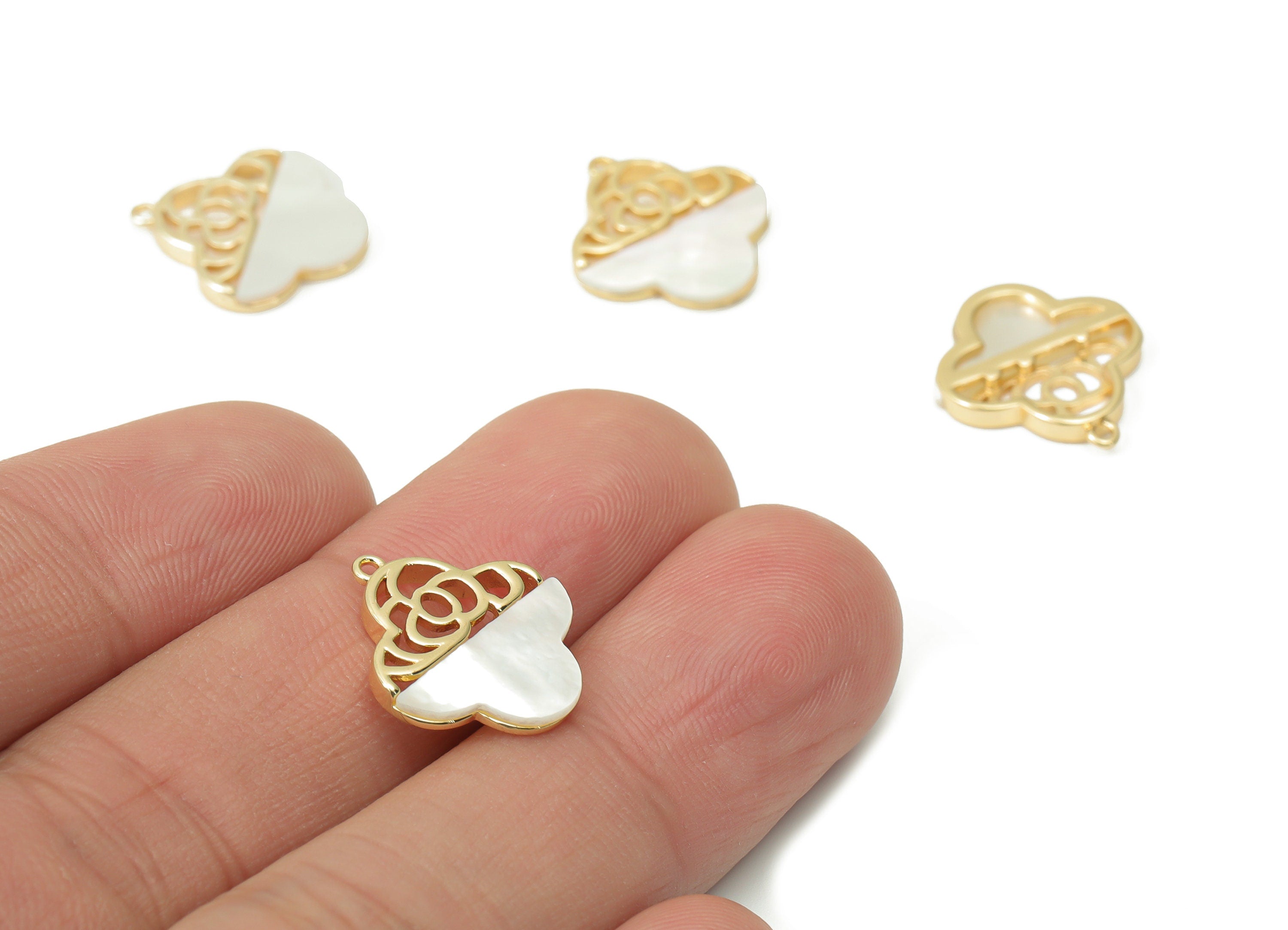 Brass Leaves Cloud Earring Charms - Shell Cloud Leaf Pendant - 18K Real Gold Plated Brass - Jewelry Supplies - 16.3x15.02x1.86mm - RGP4370 - DOMEDBAZAAR