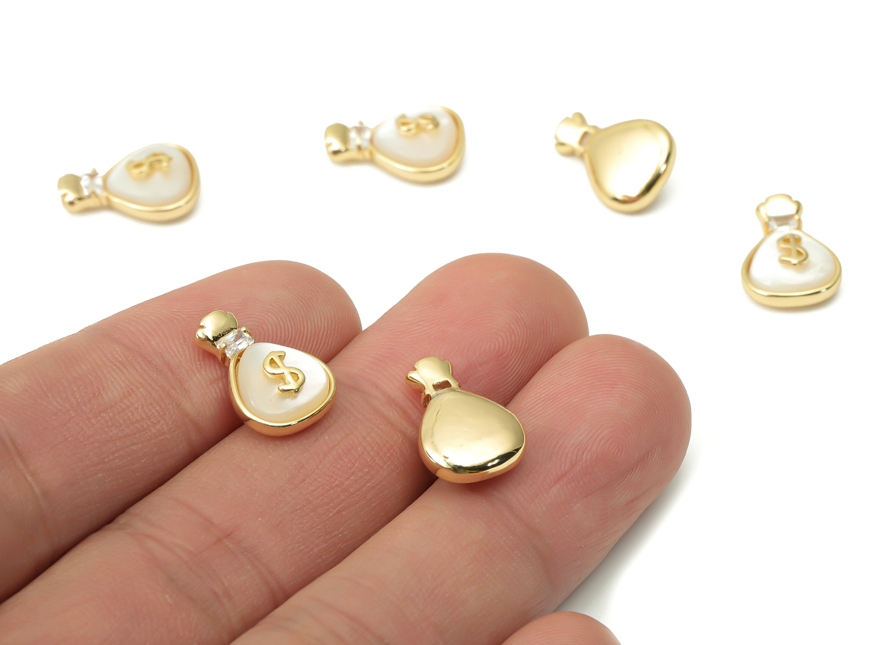 Brass Purse Earring Charms with Zincons - Shell Purse Pendant - 18K Real Gold Plated - Jewelry Making Supplies - 14.4x10.12x5.33mm - RGP4379 - DOMEDBAZAAR