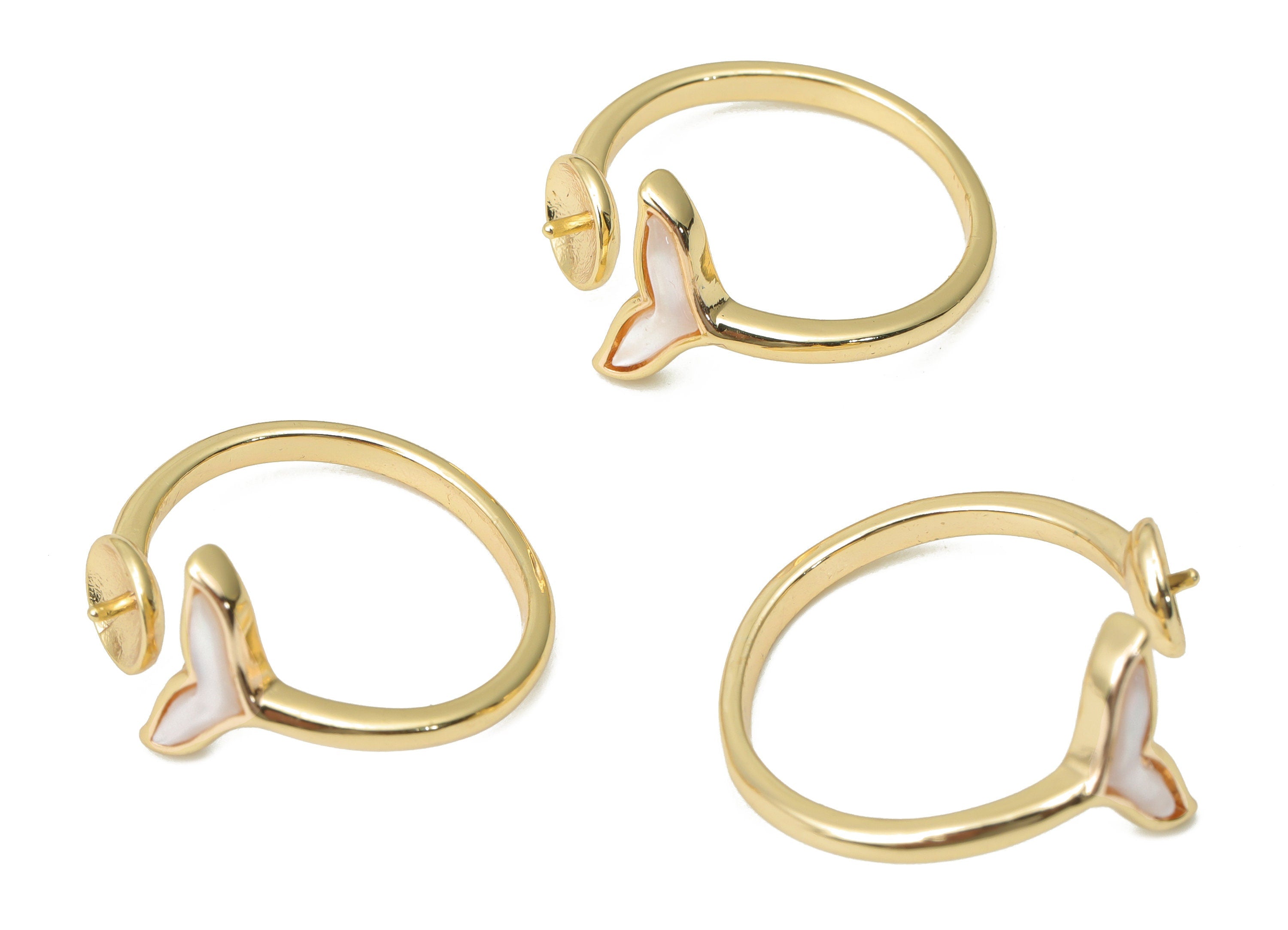 Brass Round Earring Connector Ring for Pearl – Shell Fish Tail Open Ring – 18K Real Gold Plated Brass - 21.43x19.72x2.48mm - RGP4382 - DOMEDBAZAAR