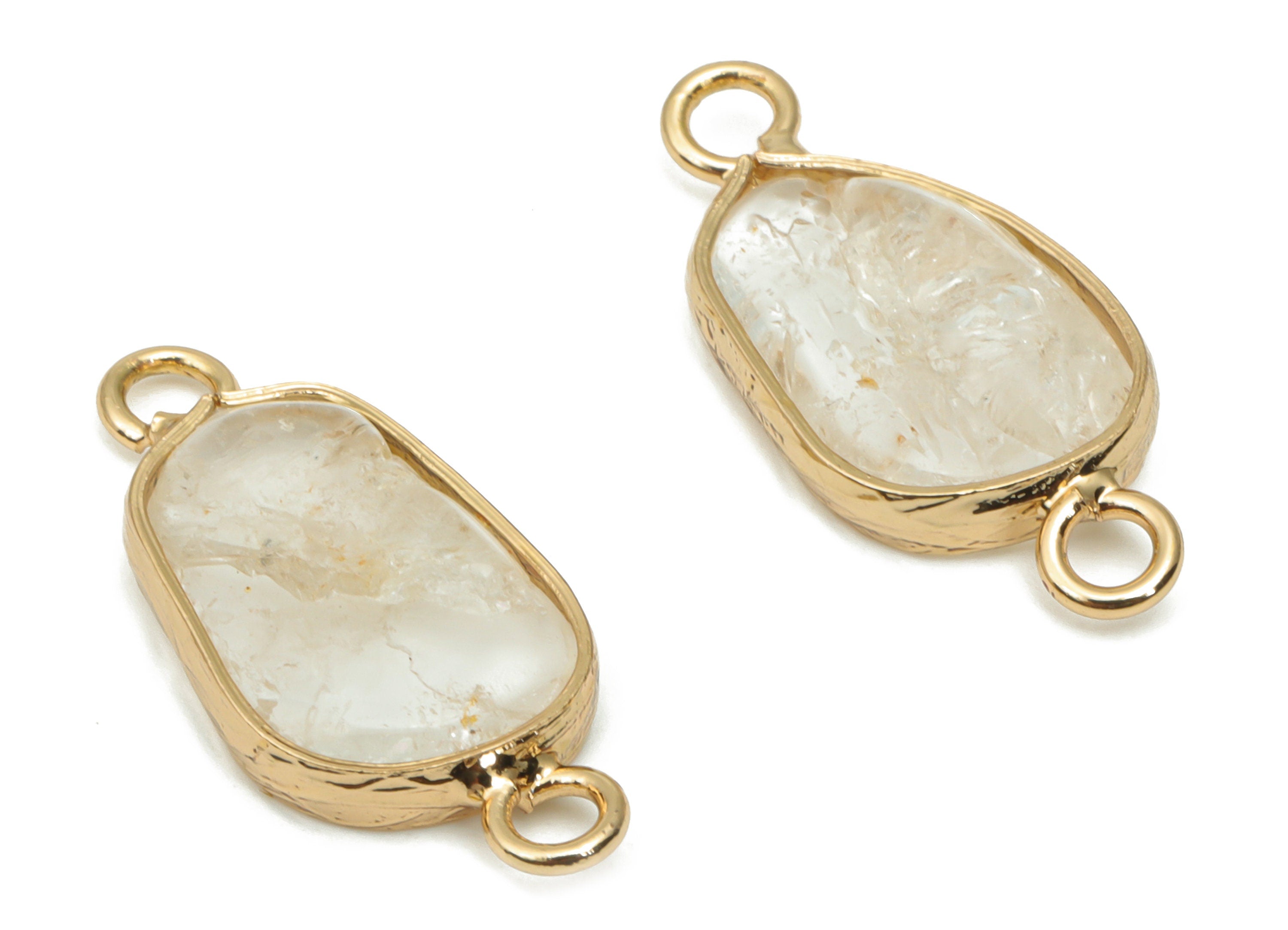 Clear Quartz Earring Connector - Brass Geometry Bracelet Connector - Natural Stone - Gold Tone Plated Brass – 23.5x10.74x3mm - NS1695 - DOMEDBAZAAR