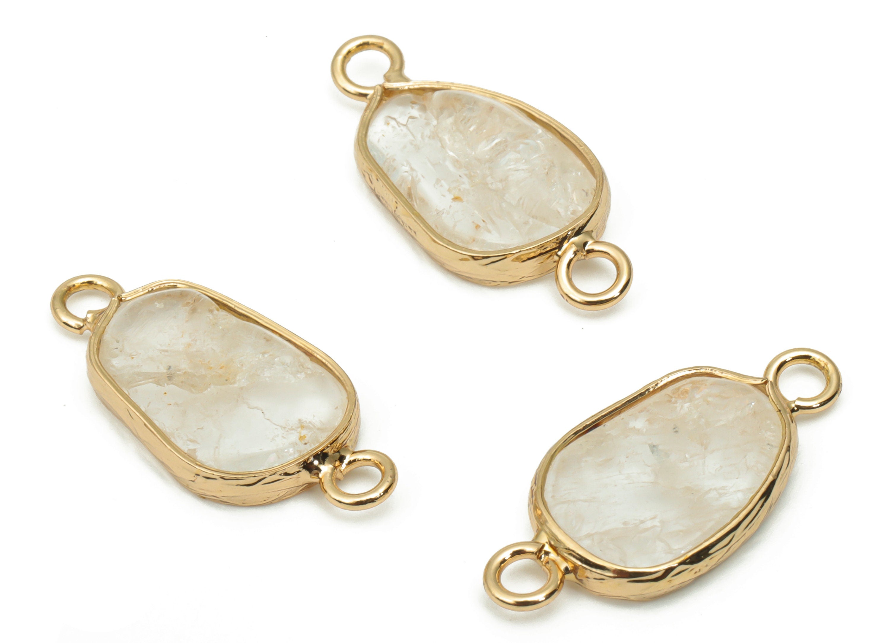 Clear Quartz Earring Connector - Brass Geometry Bracelet Connector - Natural Stone - Gold Tone Plated Brass – 23.5x10.74x3mm - NS1695 - DOMEDBAZAAR