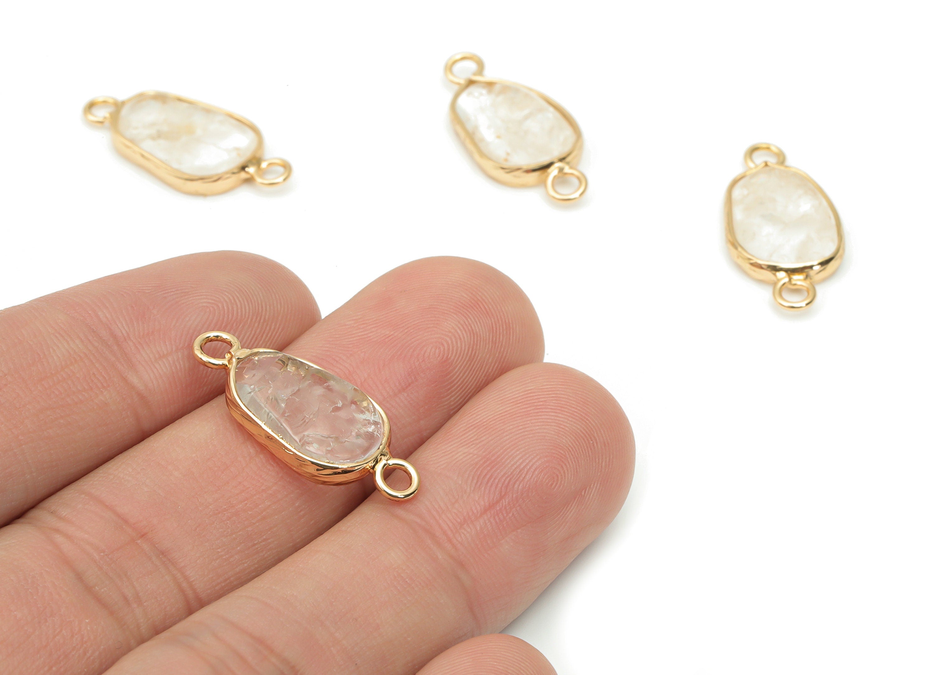 Clear Quartz Earring Connector - Brass Geometry Bracelet Connector - Natural Stone - Gold Tone Plated Brass – 23.5x10.74x3mm - NS1695 - DOMEDBAZAAR