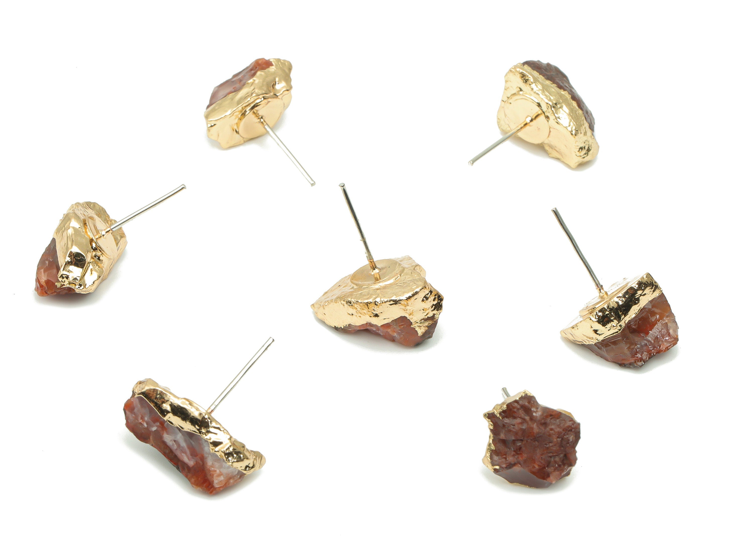Red Jasper Stone Earring Stud - Brass Stone Earring Post - Gold Tone Plated Stone – Stainless Steel Stud - 12.87x12.58x10.08mm – NS1703C - DOMEDBAZAAR