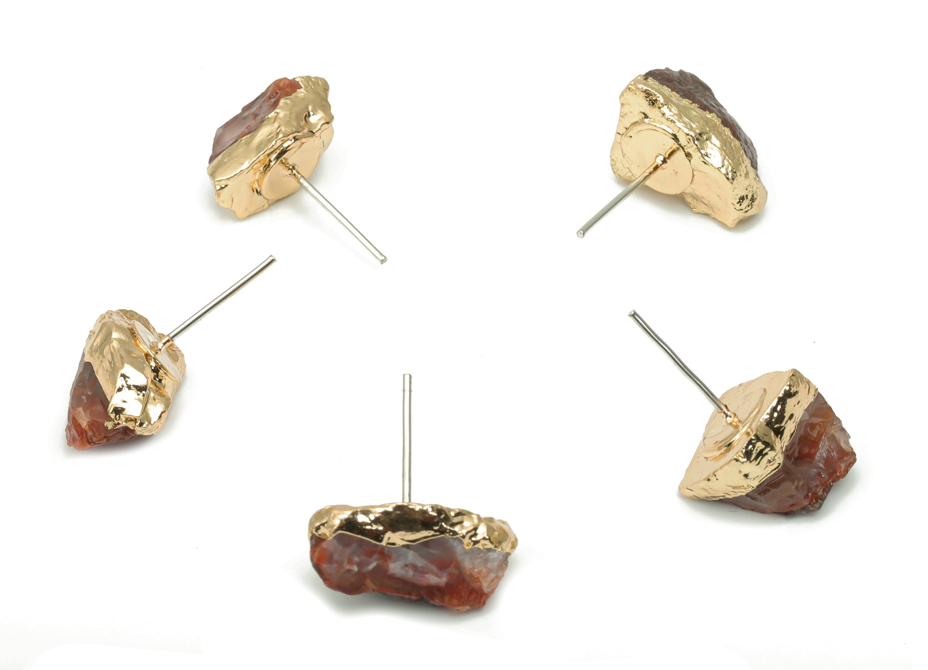 Red Jasper Stone Earring Stud - Brass Stone Earring Post - Gold Tone Plated Stone – Stainless Steel Stud - 12.87x12.58x10.08mm – NS1703C - DOMEDBAZAAR